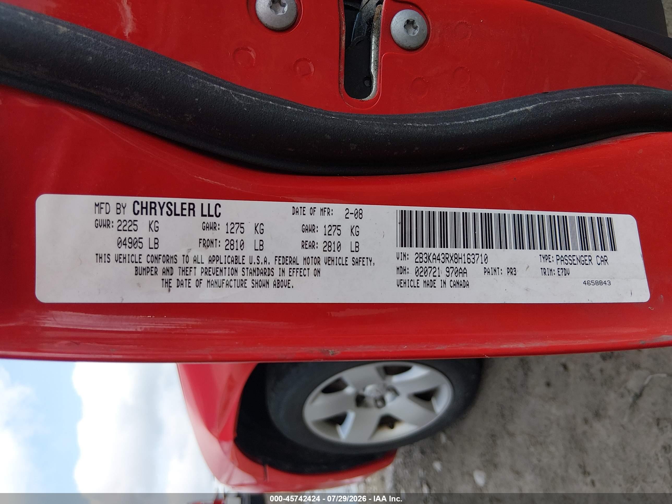 2008 Dodge Charger   Red vin: 2B3KA43RX8H163710