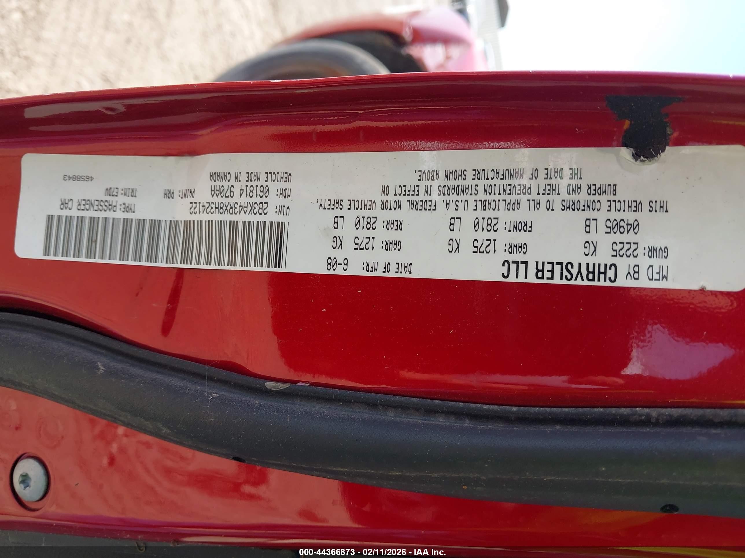2008 Dodge Charger   Red vin: 2B3KA43RX8H324122