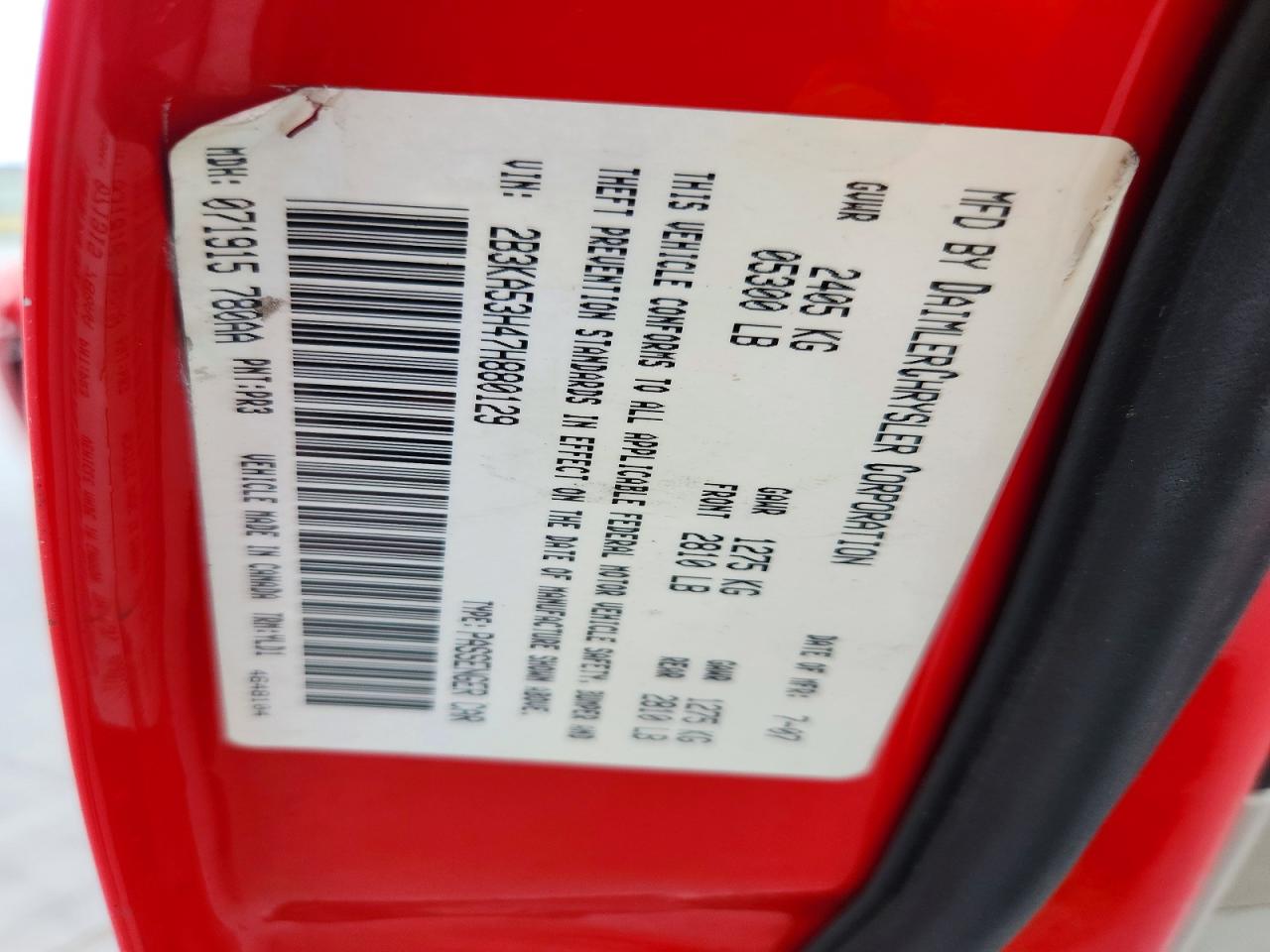 2007 Dodge Charger R Red vin: 2B3KA53H47H880129