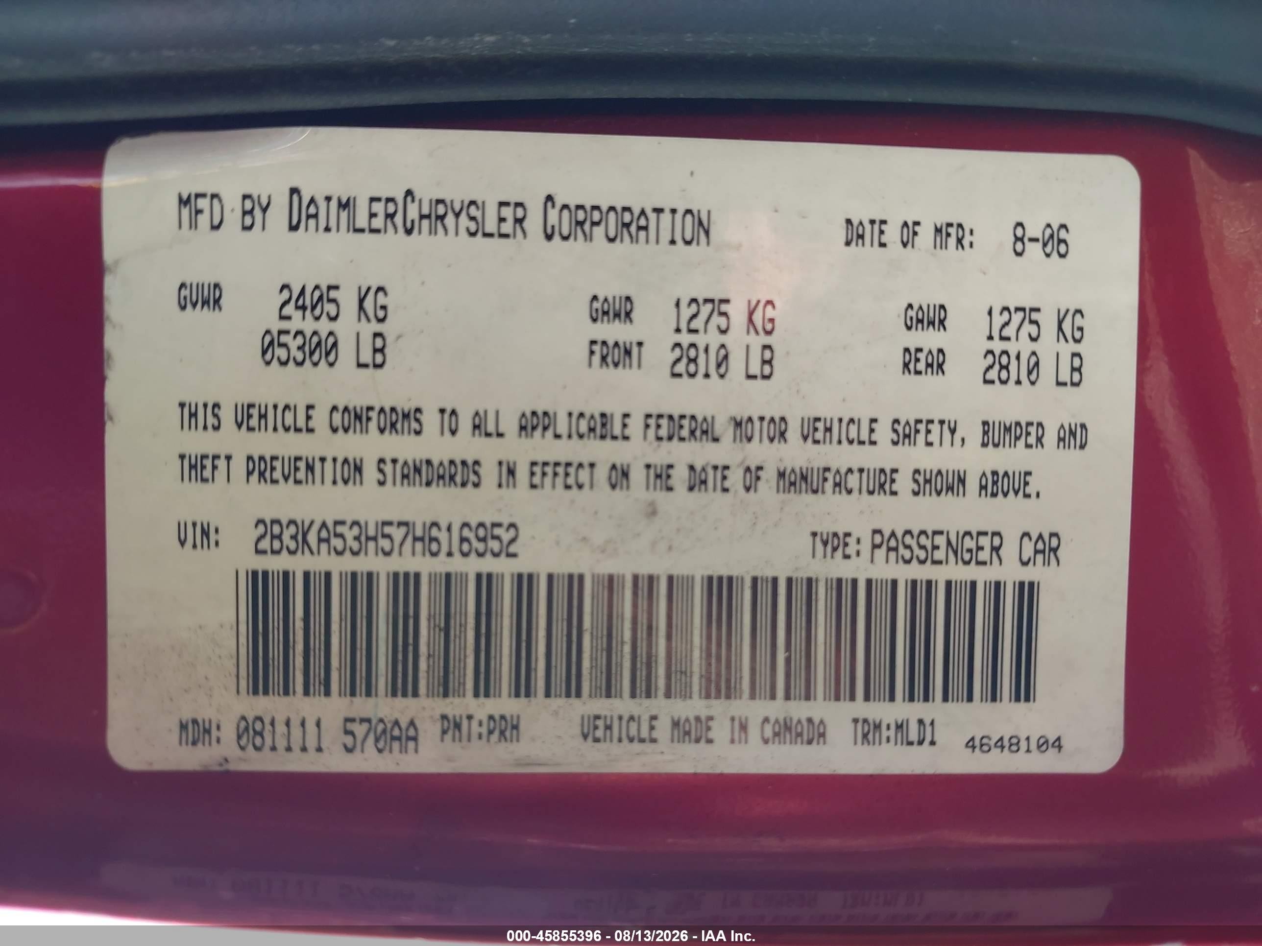 2007 Dodge Charger Rt Red vin: 2B3KA53H57H616952