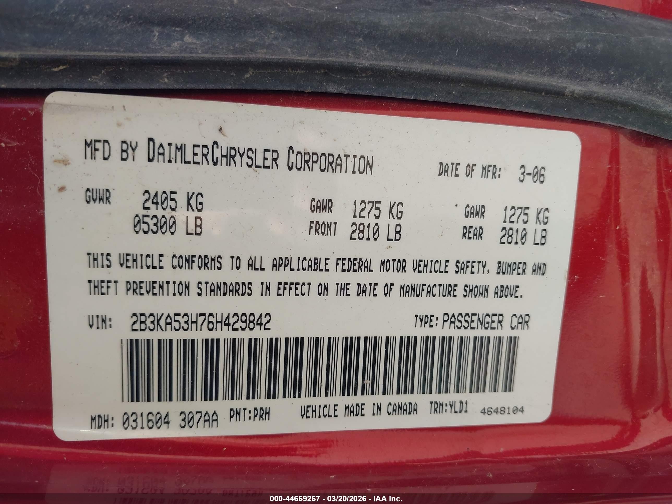 2006 Dodge Charger Rt Red vin: 2B3KA53H76H429842