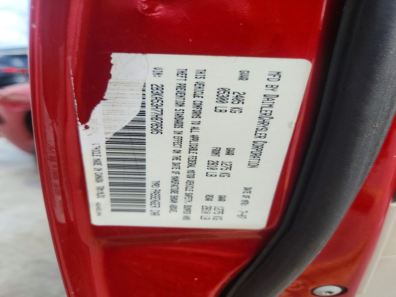2007 Dodge Charger R/t Red vin: 2B3KA53H77H878505