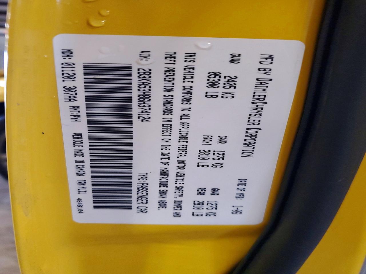 2006 Dodge Charger R Yellow vin: 2B3KA53H86H374124