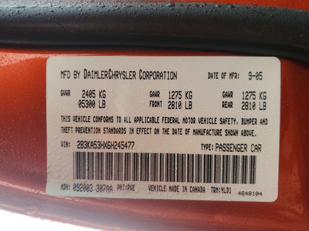 2006 Dodge Charger R/t Orange vin: 2B3KA53HX6H245477