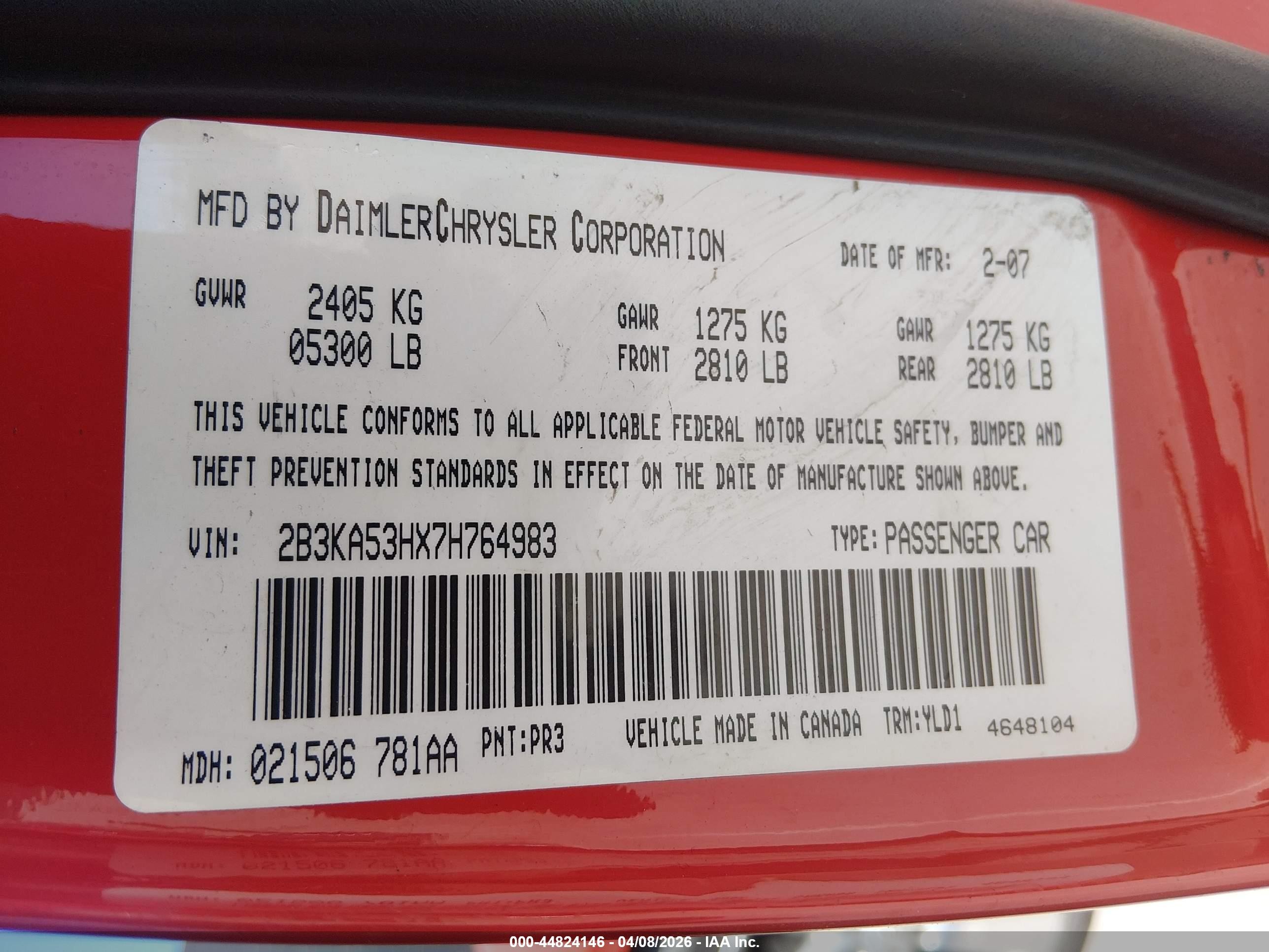 2007 Dodge Charger Rt Red vin: 2B3KA53HX7H764983