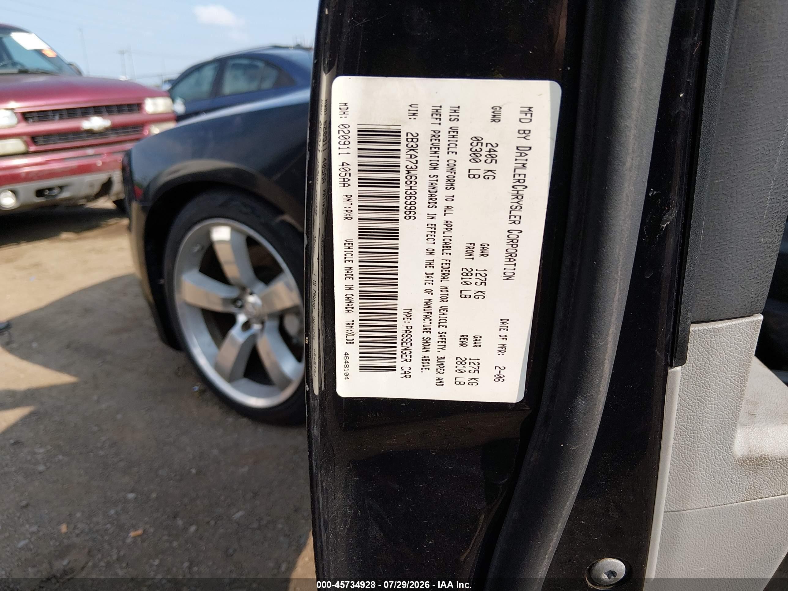 2006 Dodge Charger Srt8 Black vin: 2B3KA73W66H369966