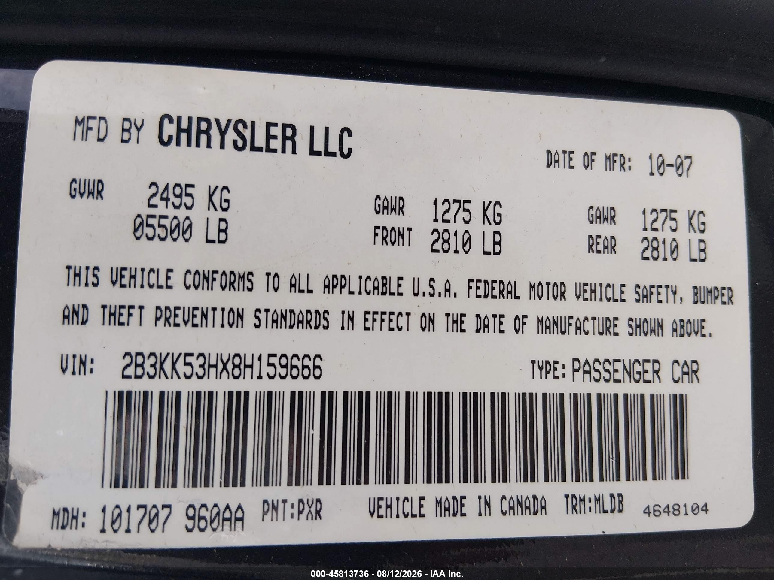 2008 Dodge Charger R/t Черный vin: 2B3KK53HX8H159666