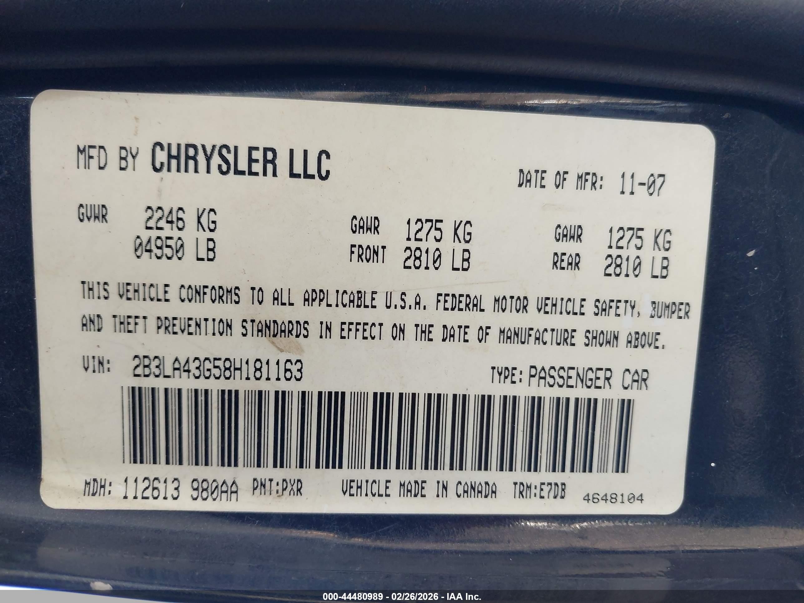 2008 Dodge Charger   Black vin: 2B3LA43G58H181163