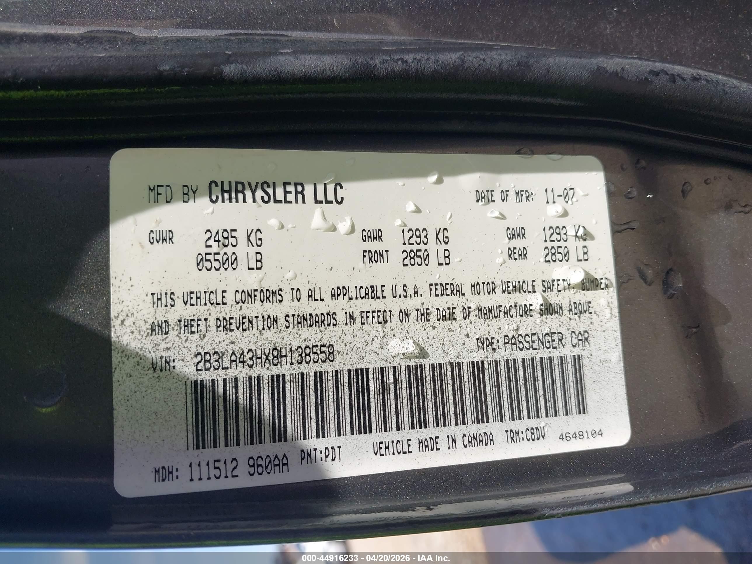 2008 Dodge Charger   Gray vin: 2B3LA43HX8H138558