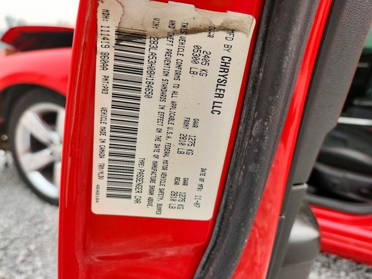 2008 Dodge Charger R/t Red vin: 2B3LA53H08H184650
