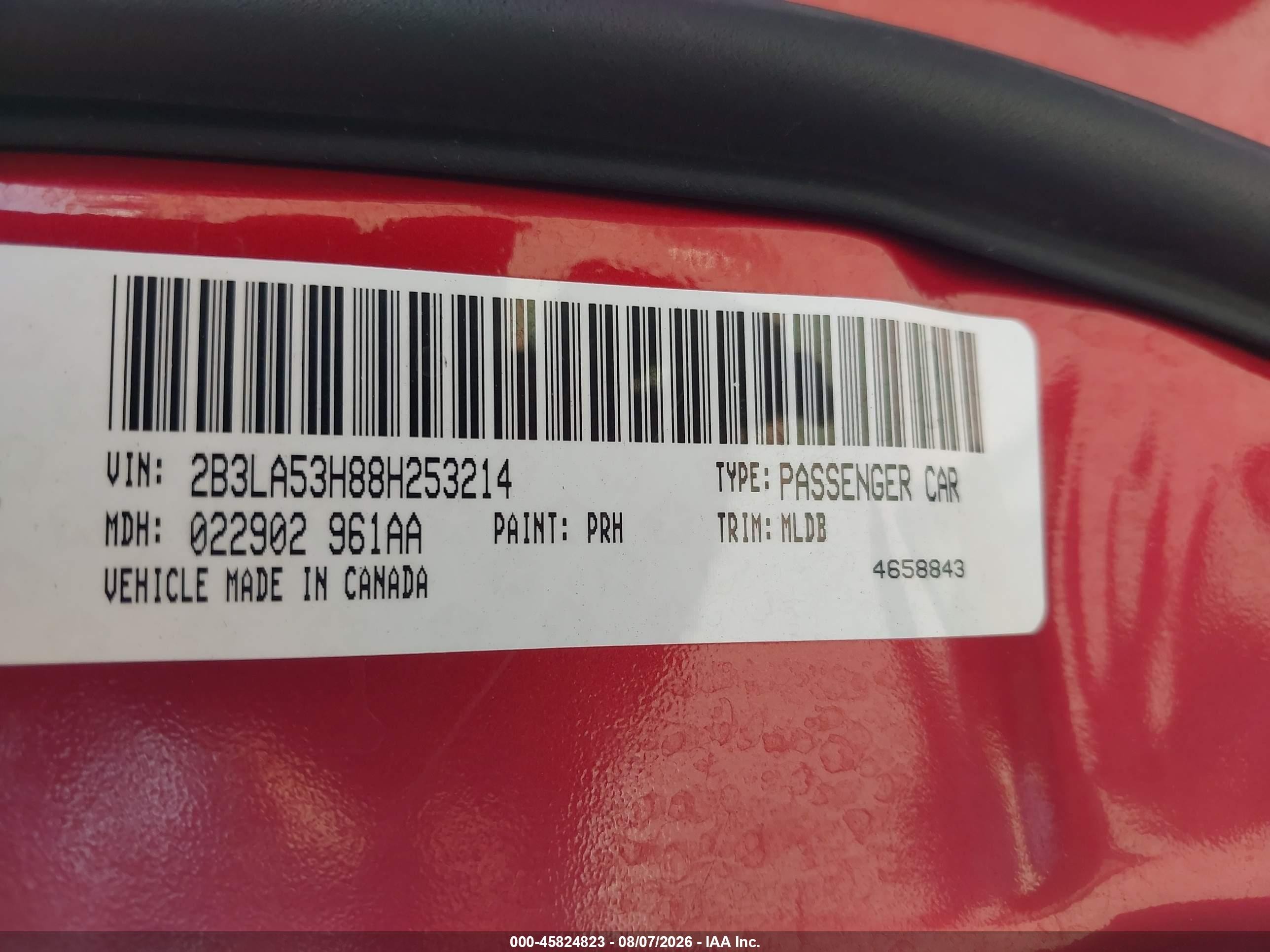 2008 Dodge Charger R/t Red vin: 2B3LA53H88H253214