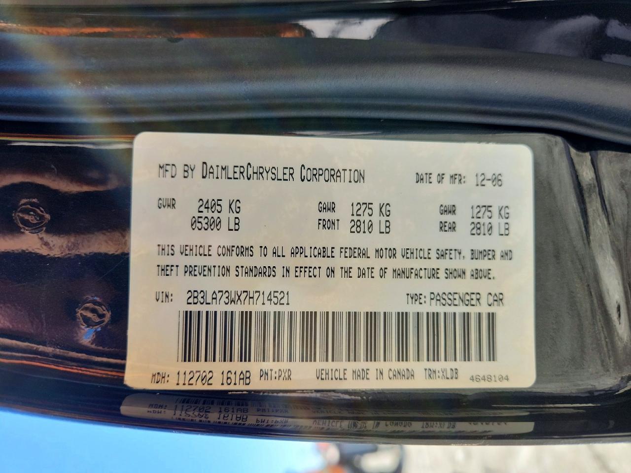 2007 Dodge Charger Srt-8 Черный vin: 2B3LA73WX7H714521