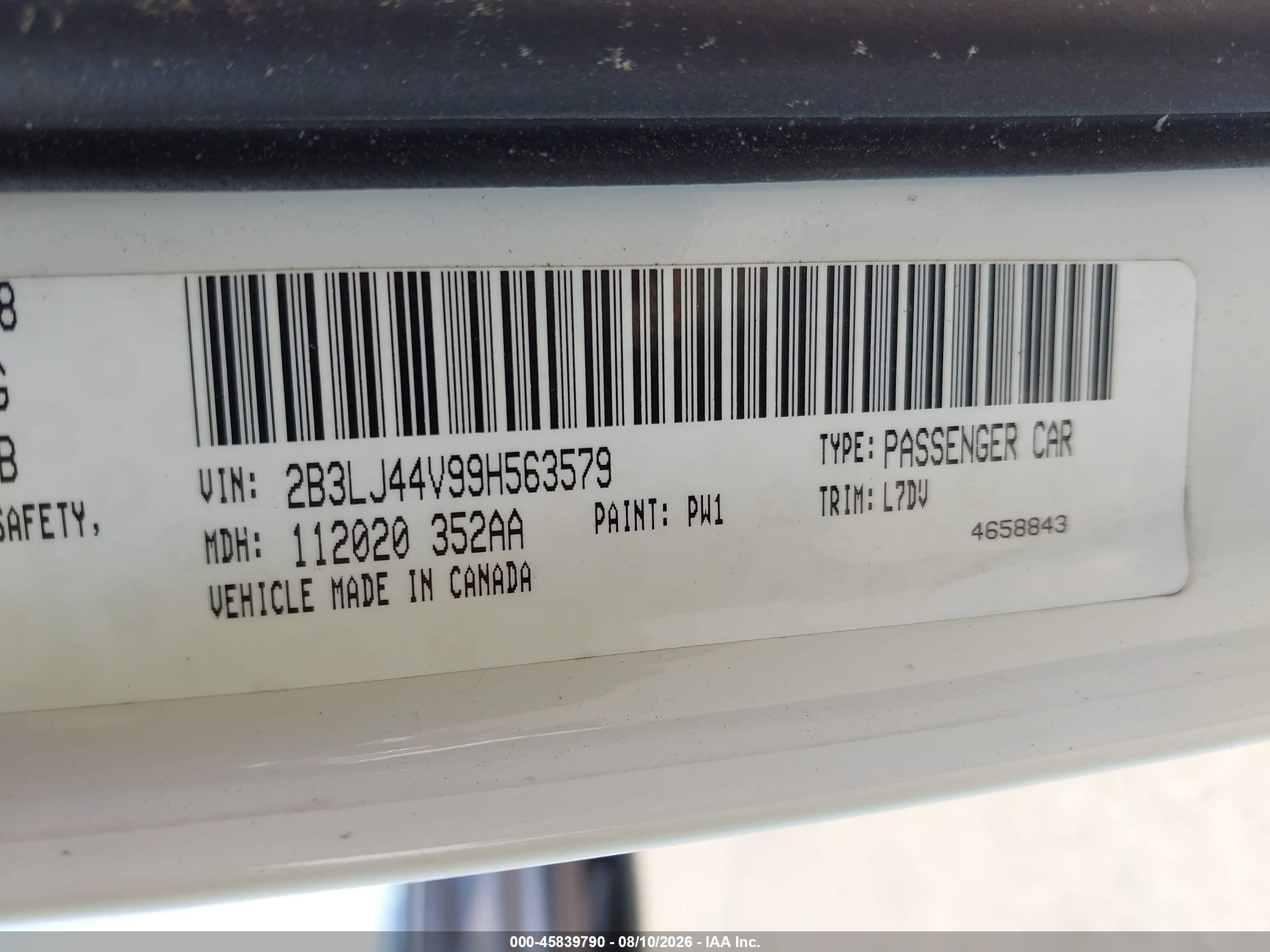 2009 Dodge Challenger Se White vin: 2B3LJ44V99H563579
