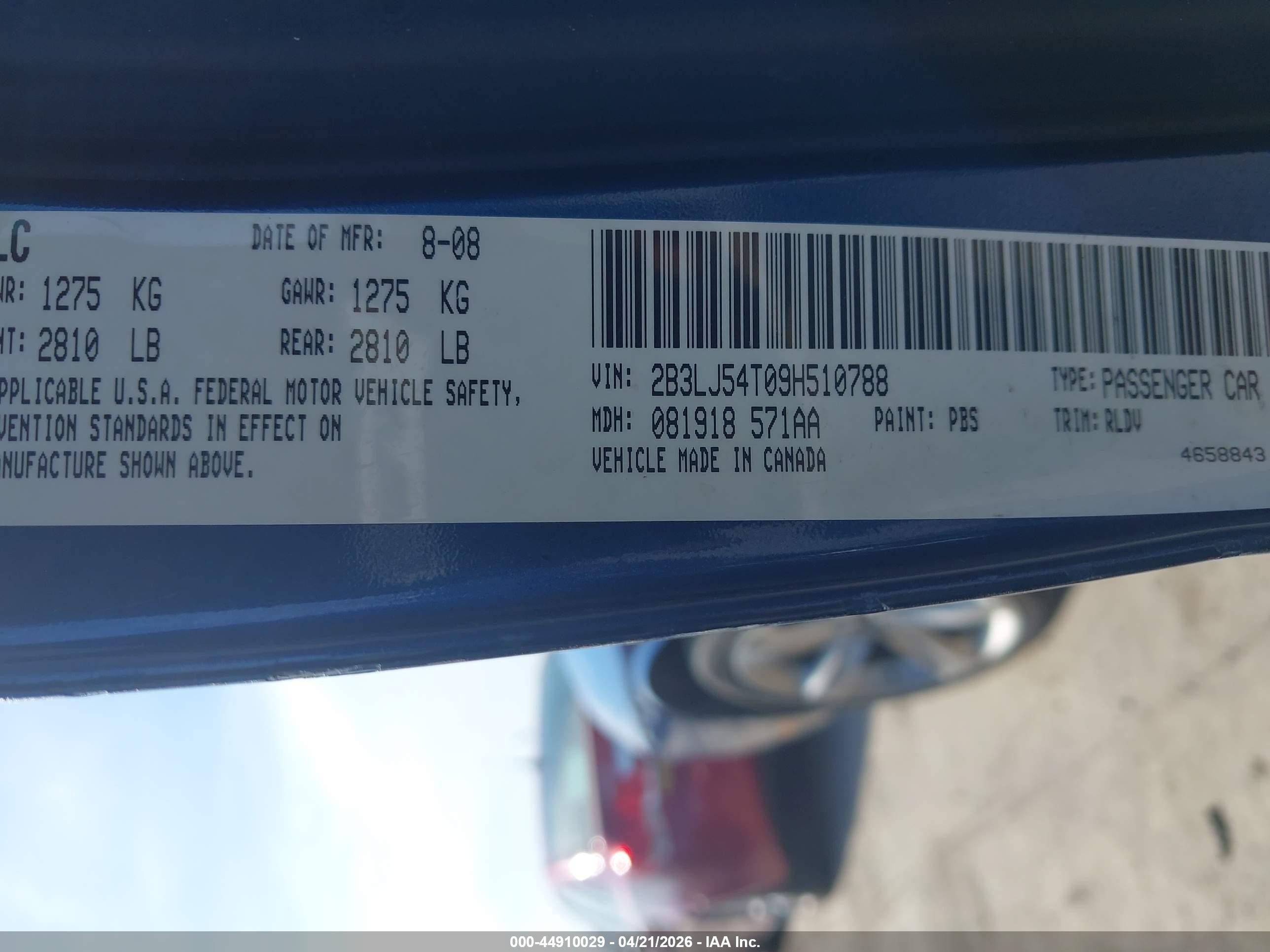 2009 Dodge Challenger R/t Blue vin: 2B3LJ54T09H510788