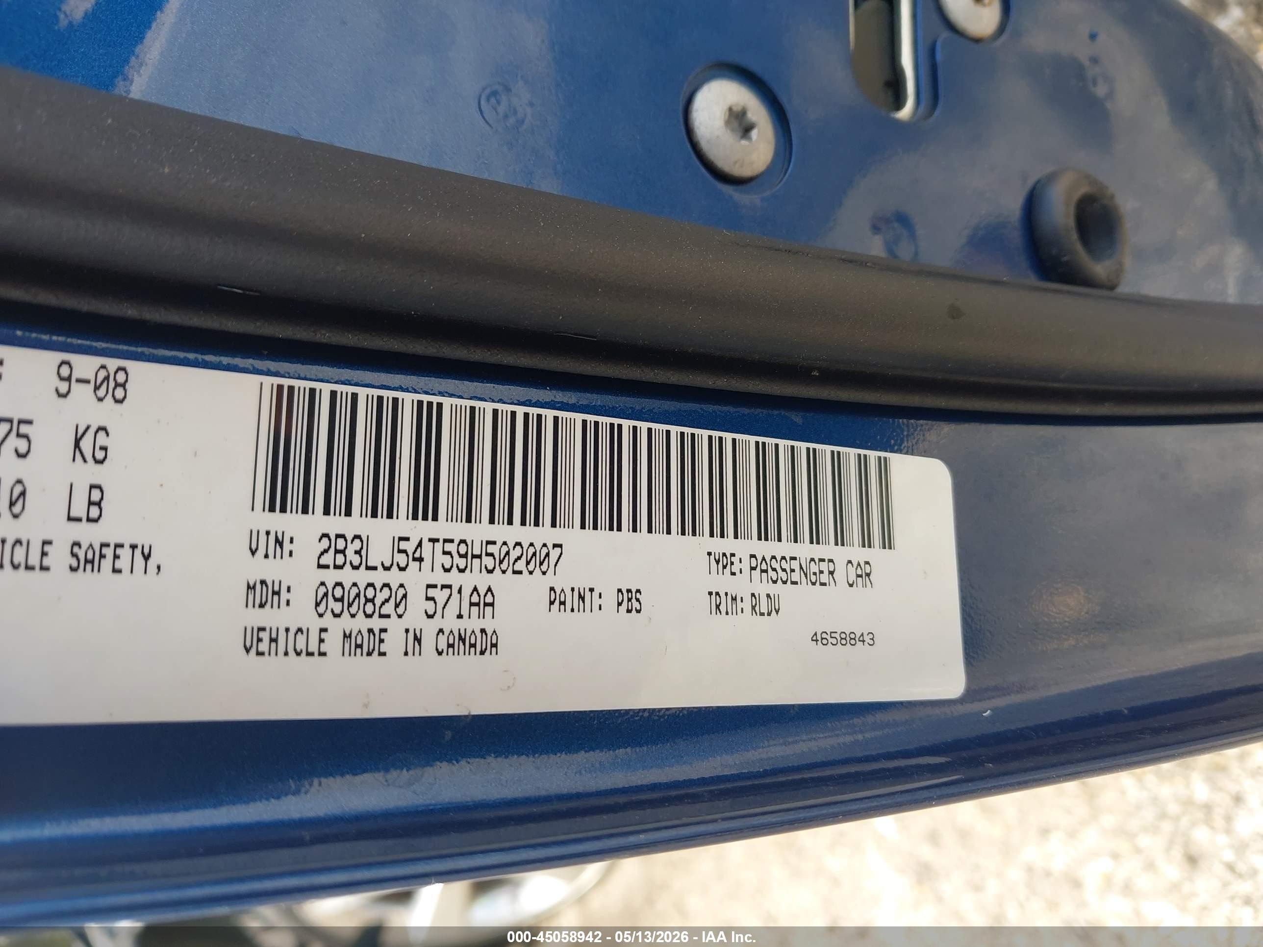 2009 Dodge Challenger R/t Blue vin: 2B3LJ54T59H502007
