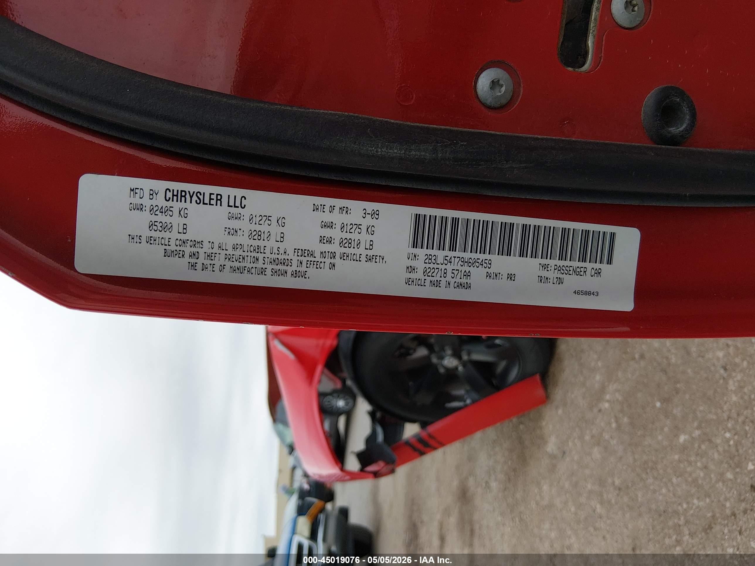 2009 Dodge Challenger R/t Red vin: 2B3LJ54T79H605459