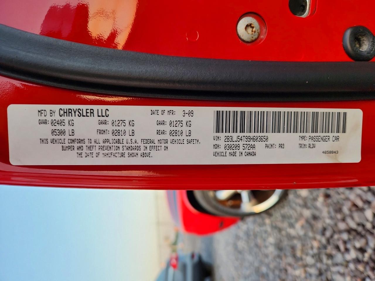 2009 Dodge Challenger R/t Red vin: 2B3LJ54T99H603650