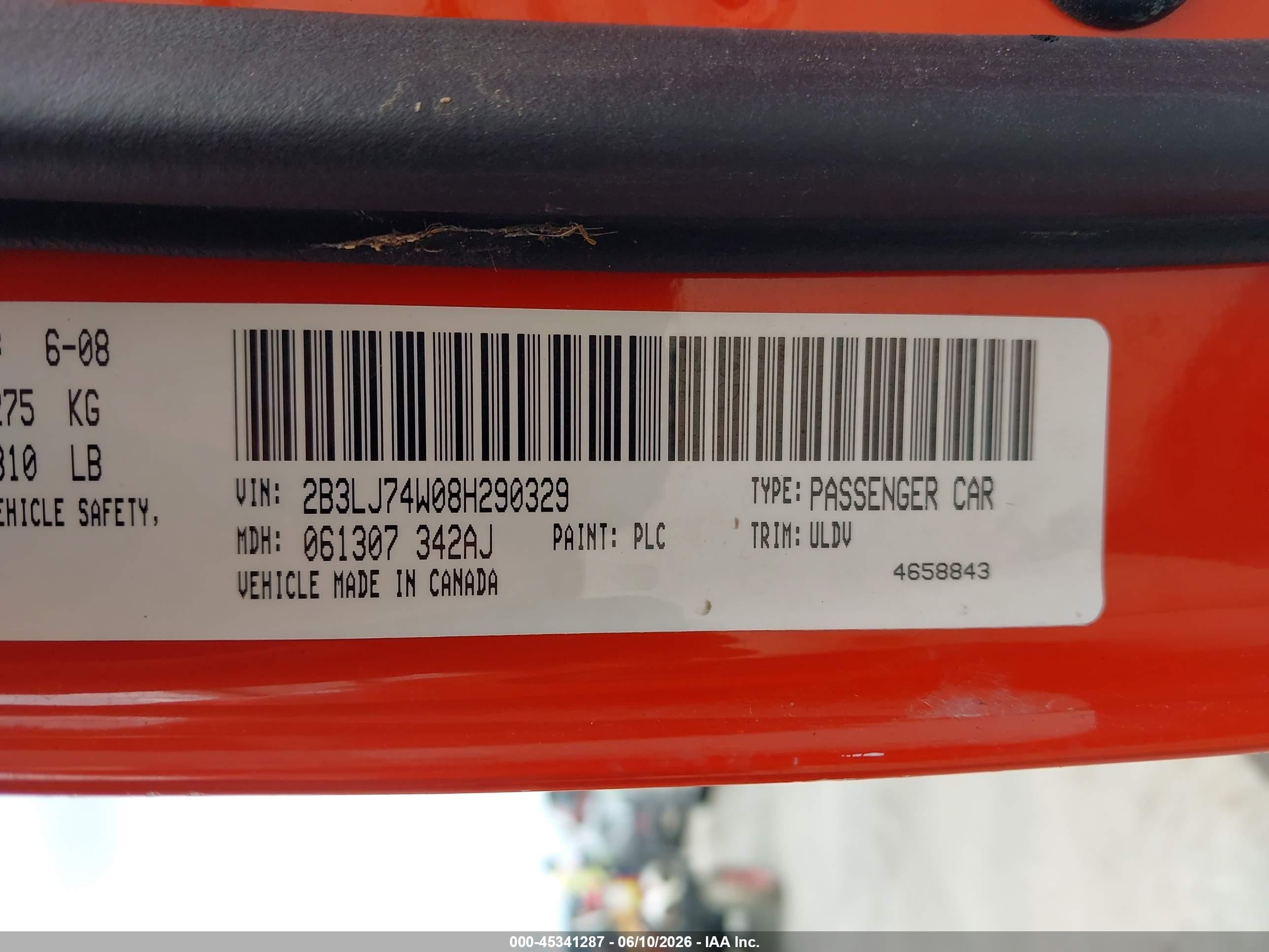 2008 Dodge Challenger Srt8 Orange vin: 2B3LJ74W08H290329