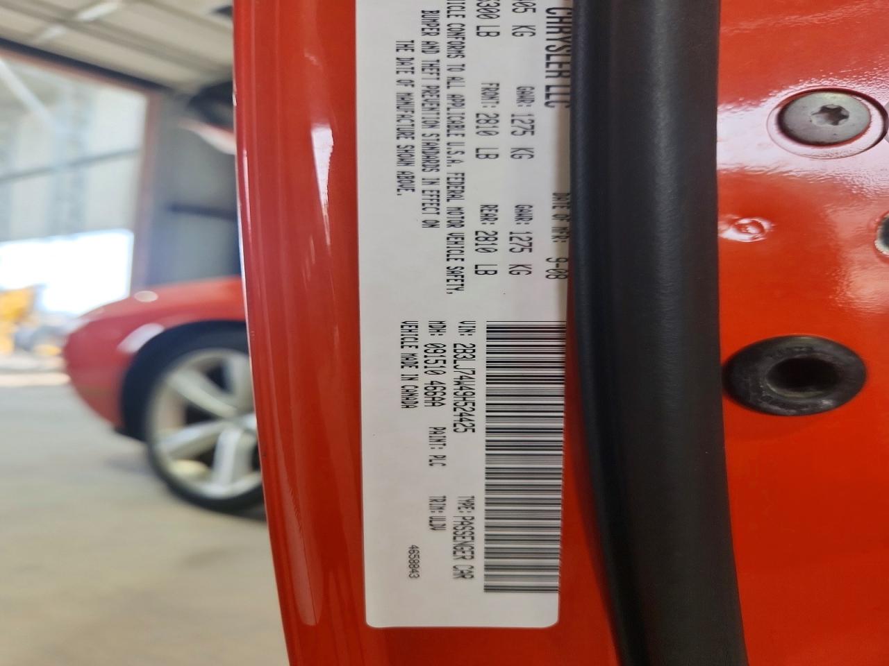 2009 Dodge Challenger Srt-8 Orange vin: 2B3LJ74W49H524425