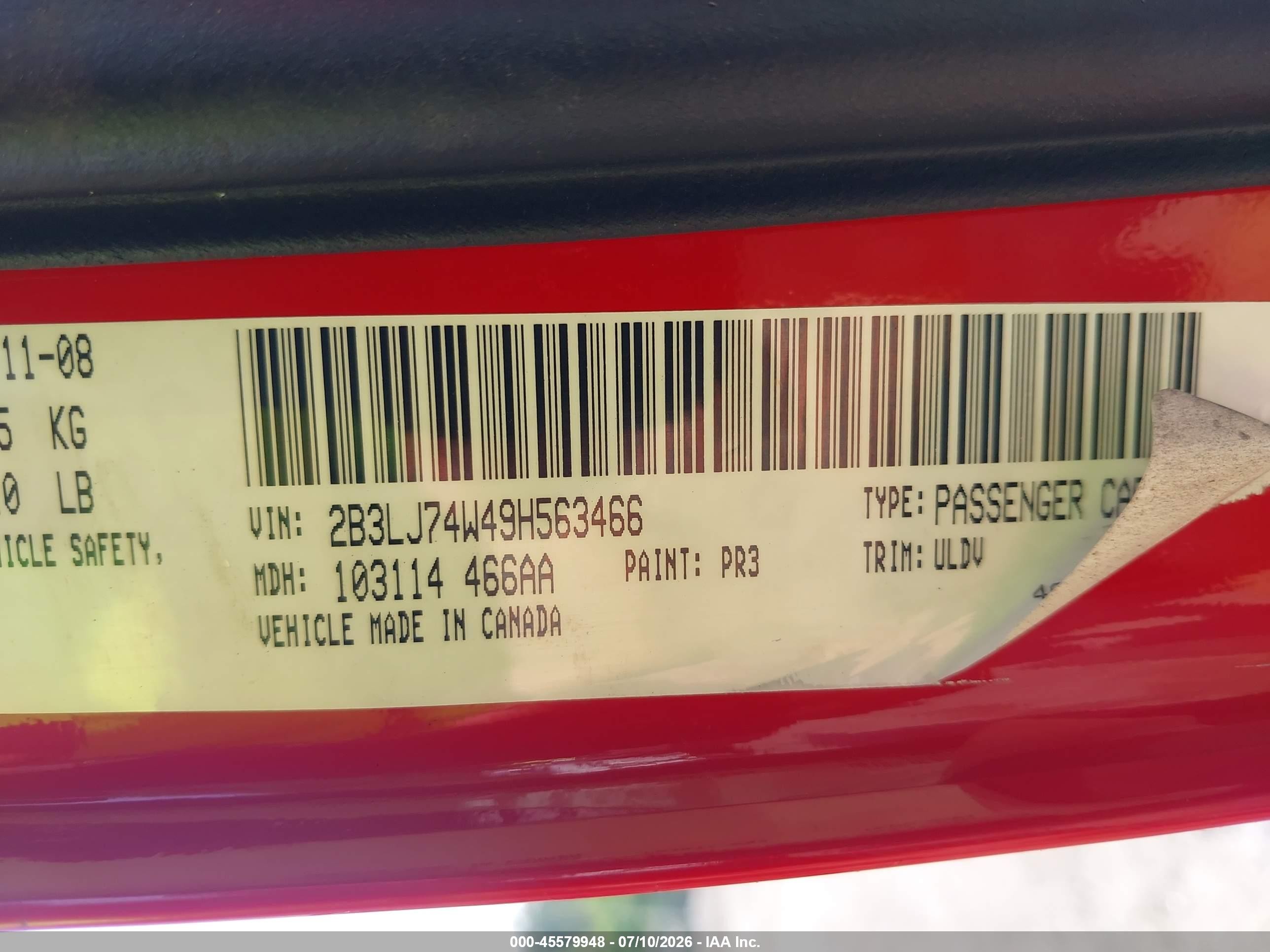 2009 Dodge Challenger Srt8 Red vin: 2B3LJ74W49H563466