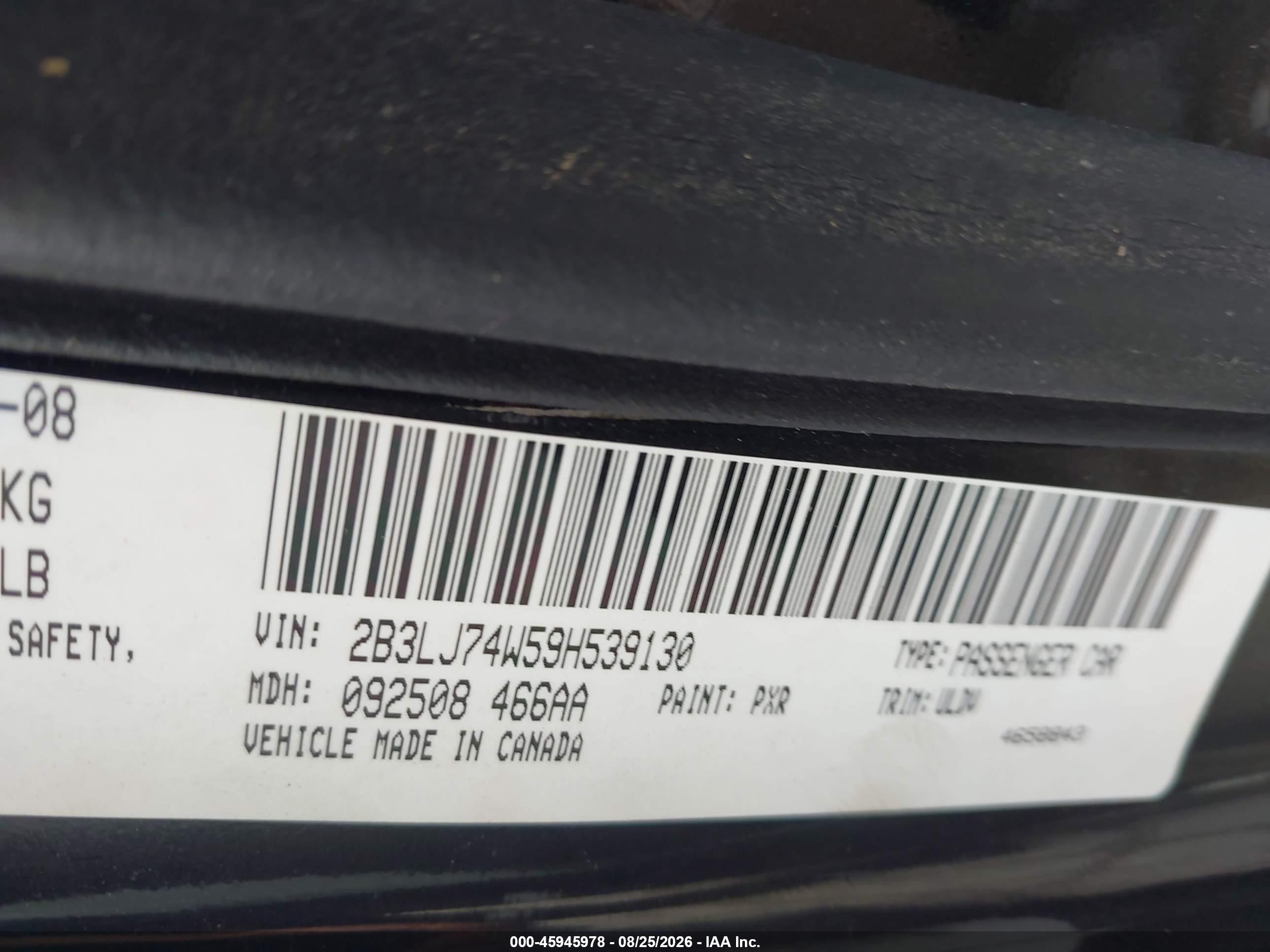 2009 Dodge Challenger Srt8 Black vin: 2B3LJ74W59H539130
