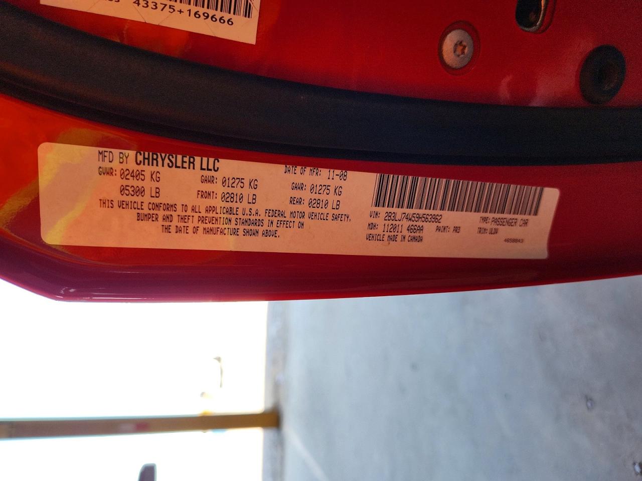2009 Dodge Challenger Srt-8 Red vin: 2B3LJ74W59H563962