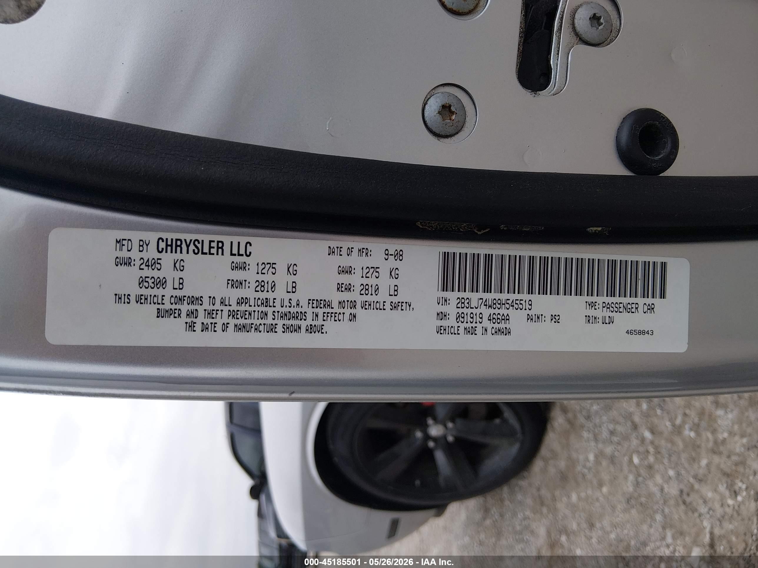 2009 Dodge Challenger Srt8 Silver vin: 2B3LJ74W89H545519