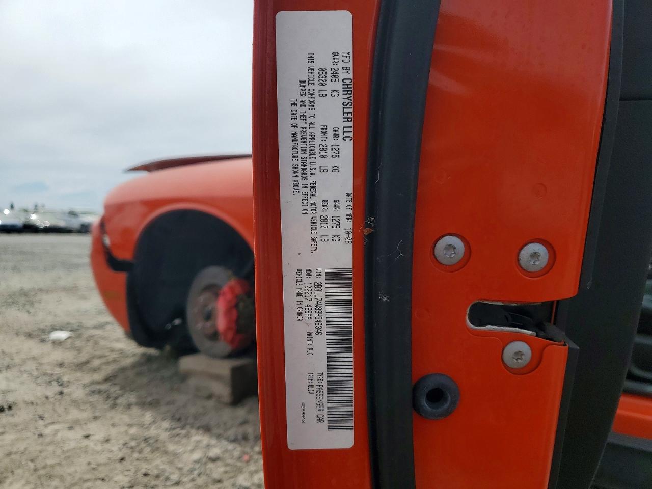 2009 Dodge Challenger Srt-8 Orange vin: 2B3LJ74W89H546346
