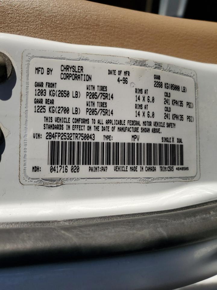 Price & History 1996 Dodge Caravan 3.0l 6 vin: 2B4FP2532TR750043