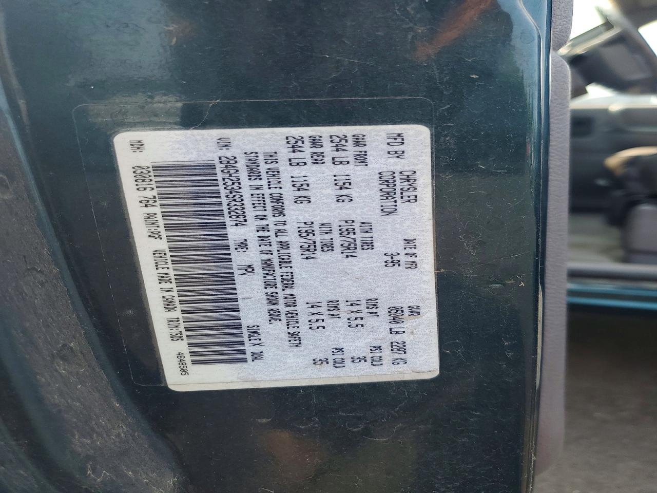 1995 Dodge Caravan Green vin: 2B4GH2534SR332874
