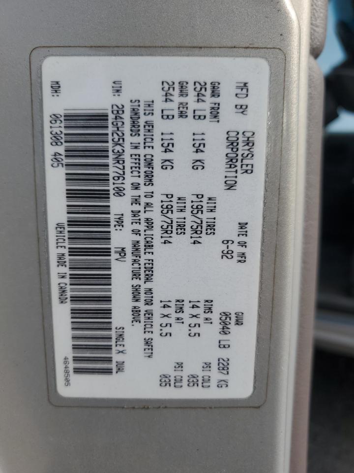 1992 Dodge Caravan Silver vin: 2B4GH25K3NR776100
