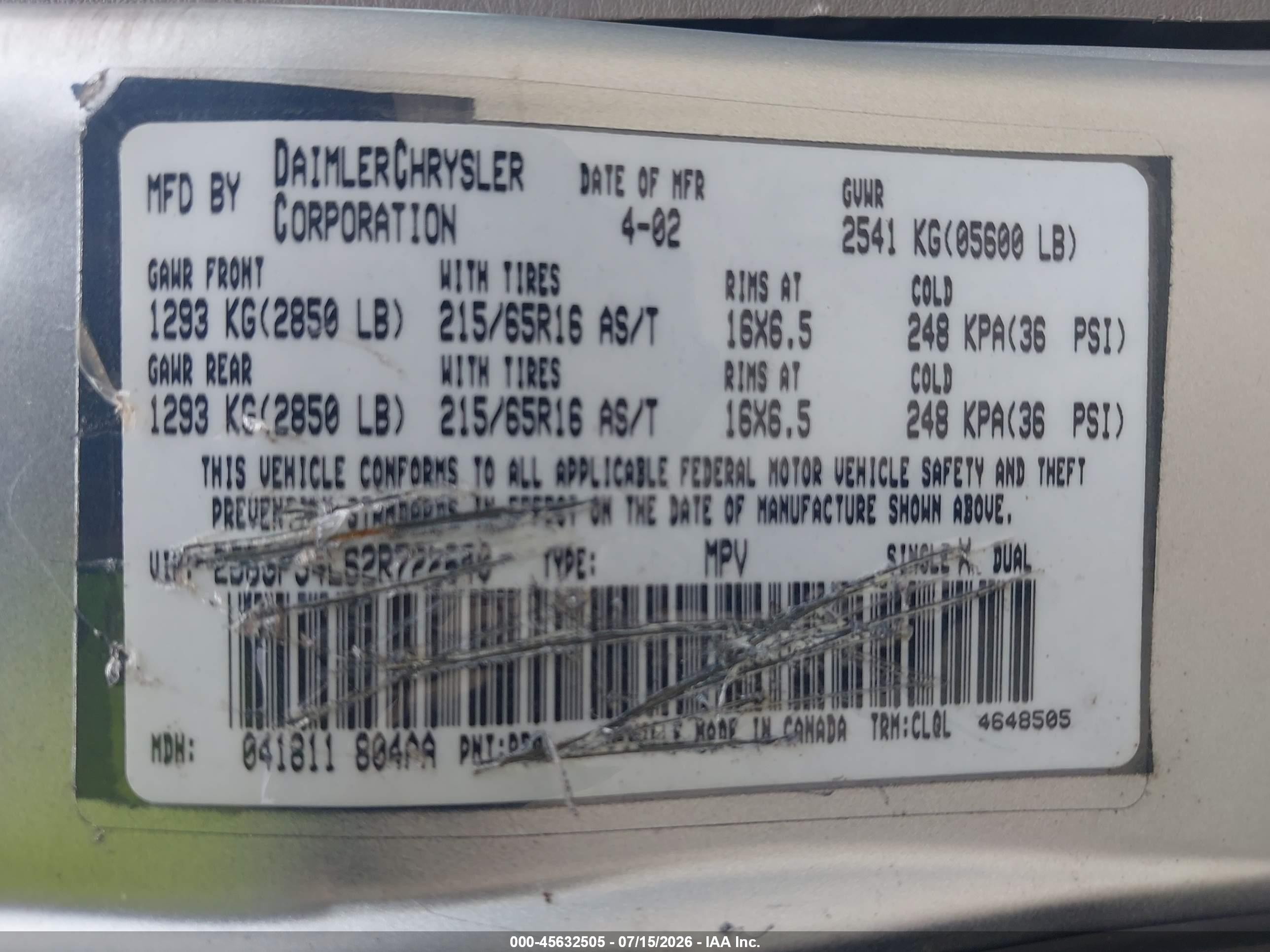 2002 Dodge Grand Caravan Sport Silver vin: 2B4GP44332R575270