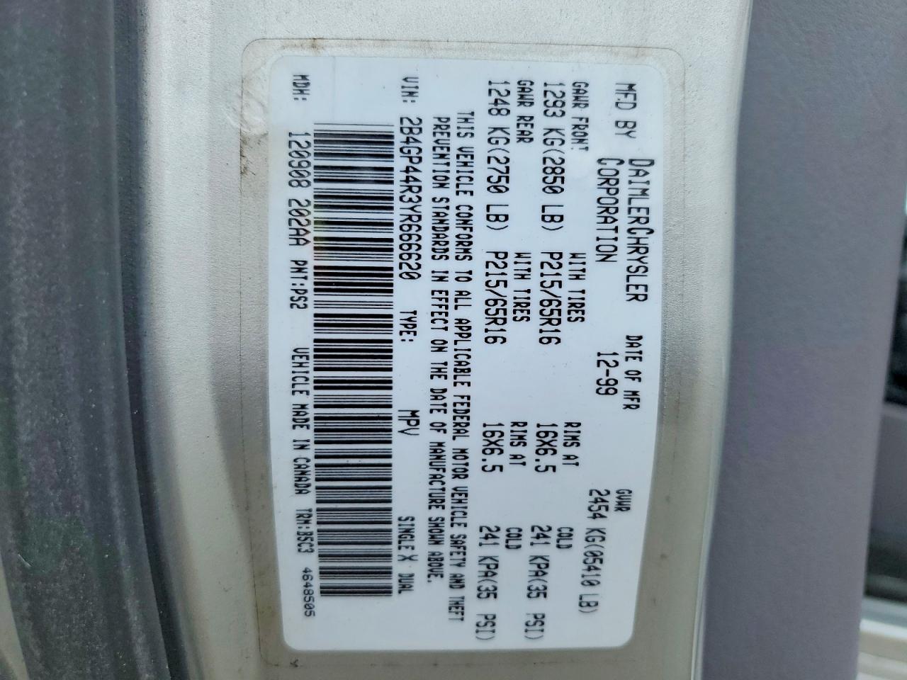 2000 Dodge Grand Caravan Se Silver vin: 2B4GP44R3YR666620