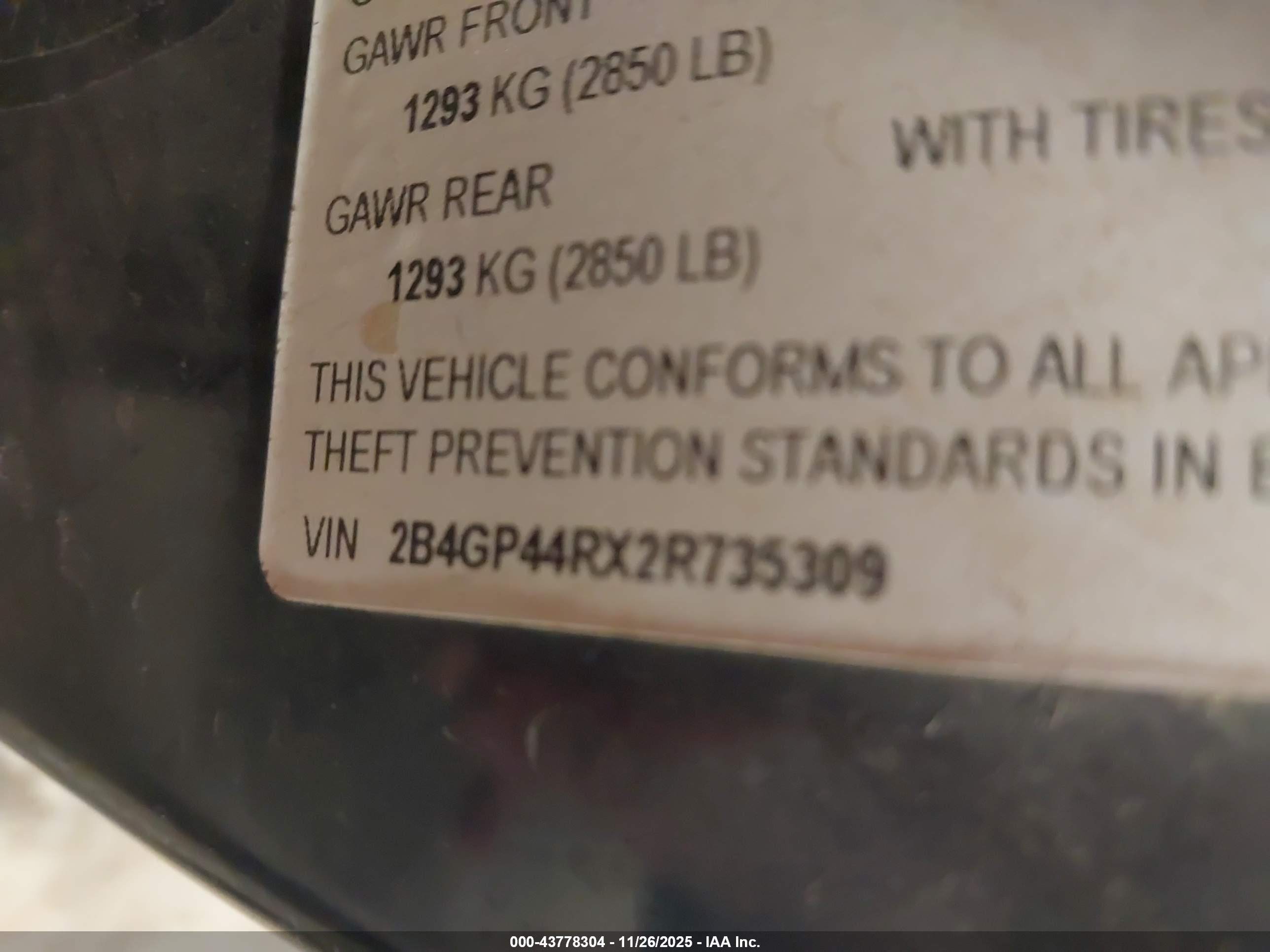 2002 Dodge Grand Caravan Sport Blue vin: 2B4GP44RX2R735309