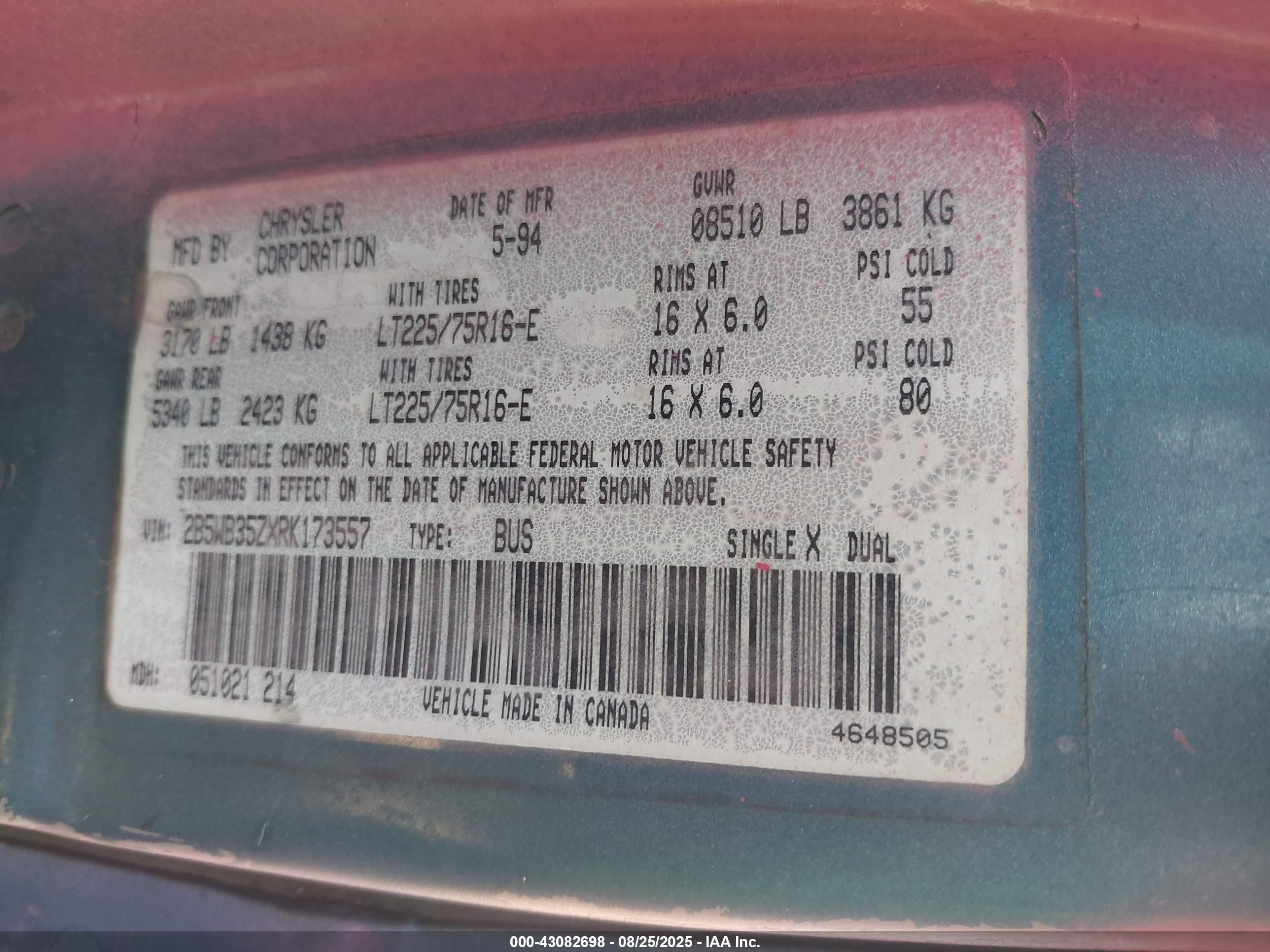 1994 Dodge Ram Wagon B350 Pink vin: 2B5WB35ZXRK173557