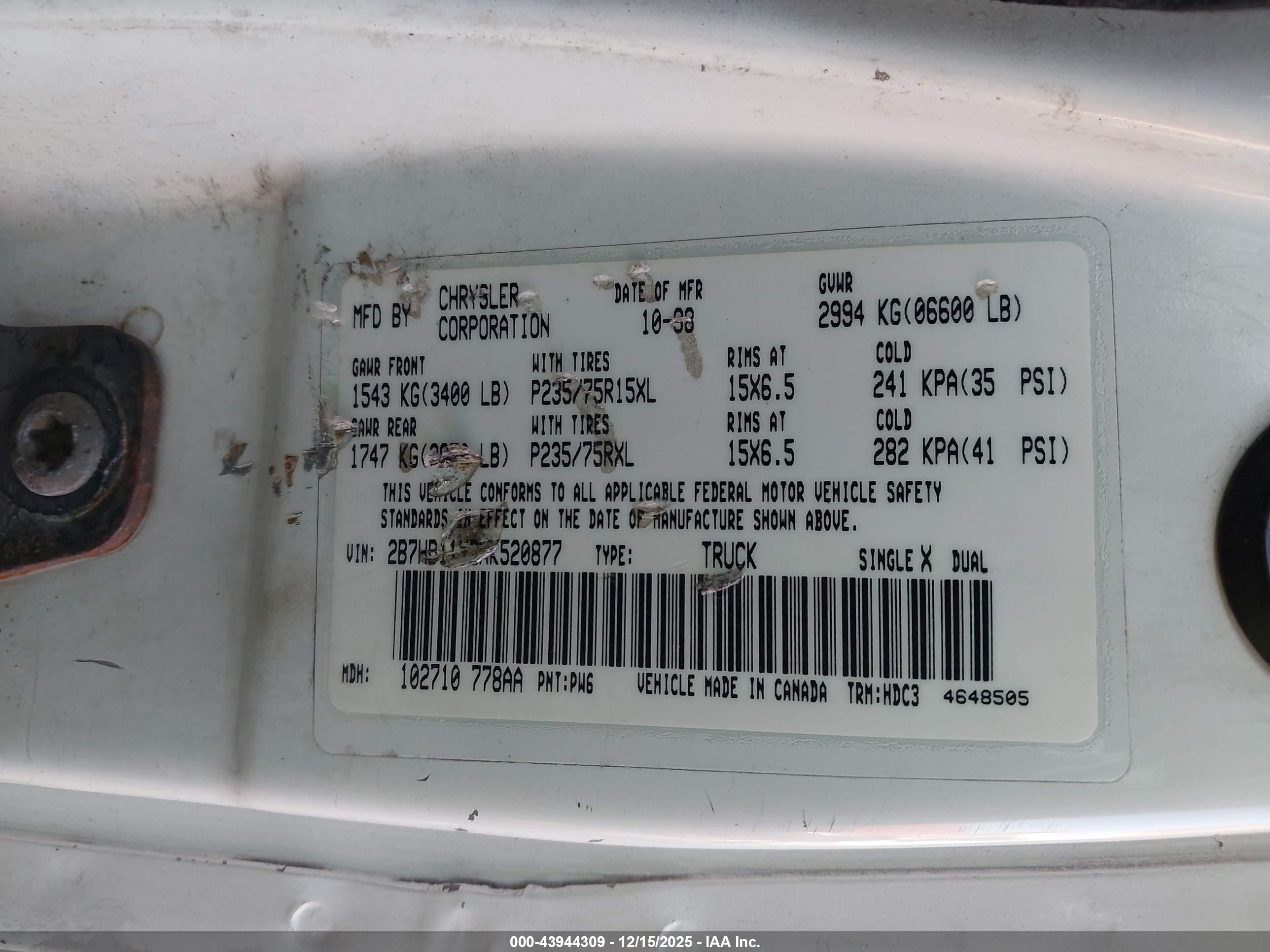 1999 Dodge Ram Van 1500 Commercial/conversion White vin: 2B7HB11Y2XK520877