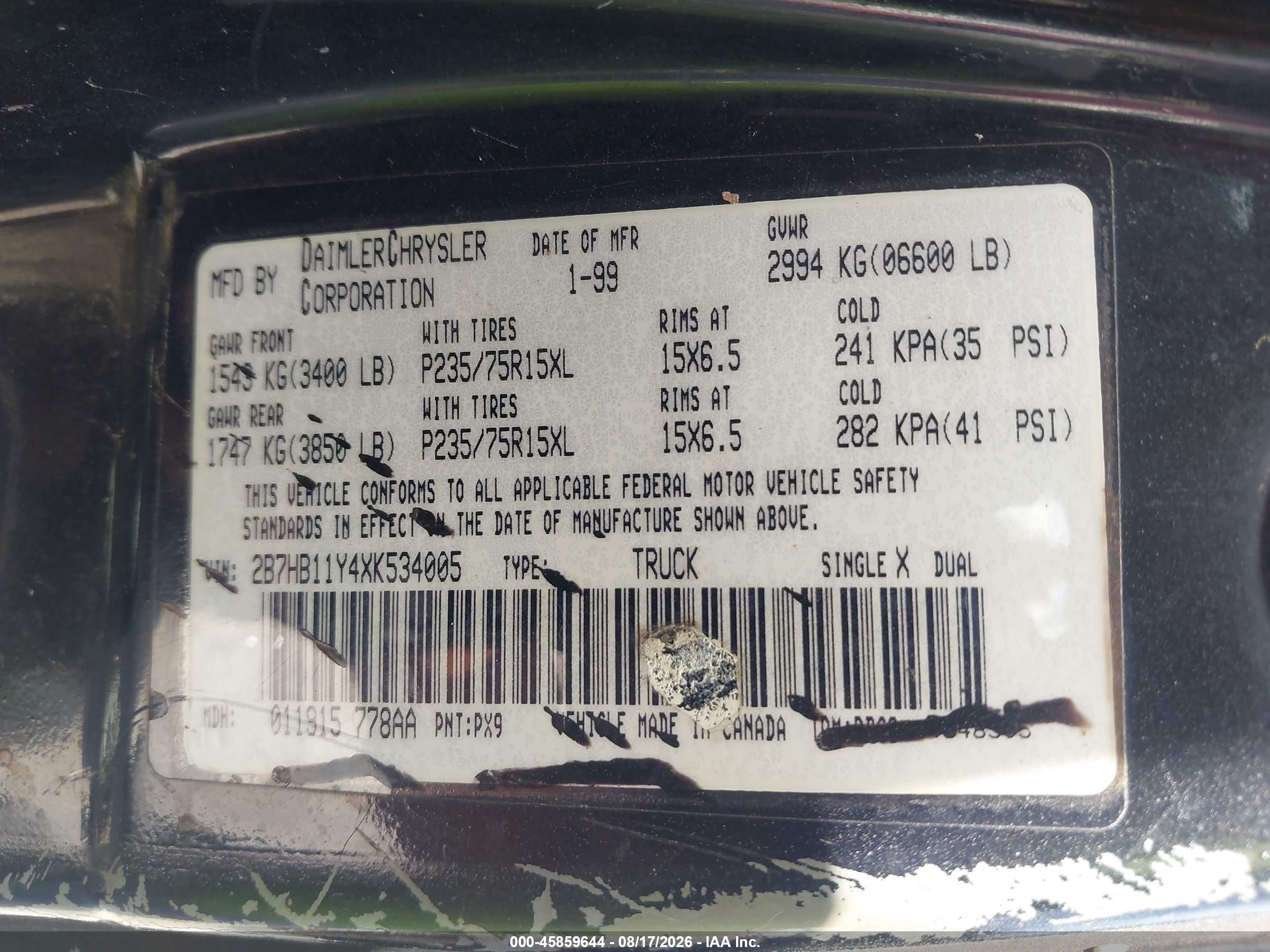 1999 Dodge Ram Van 1500 Commercial/conversion Black vin: 2B7HB11Y4XK534005