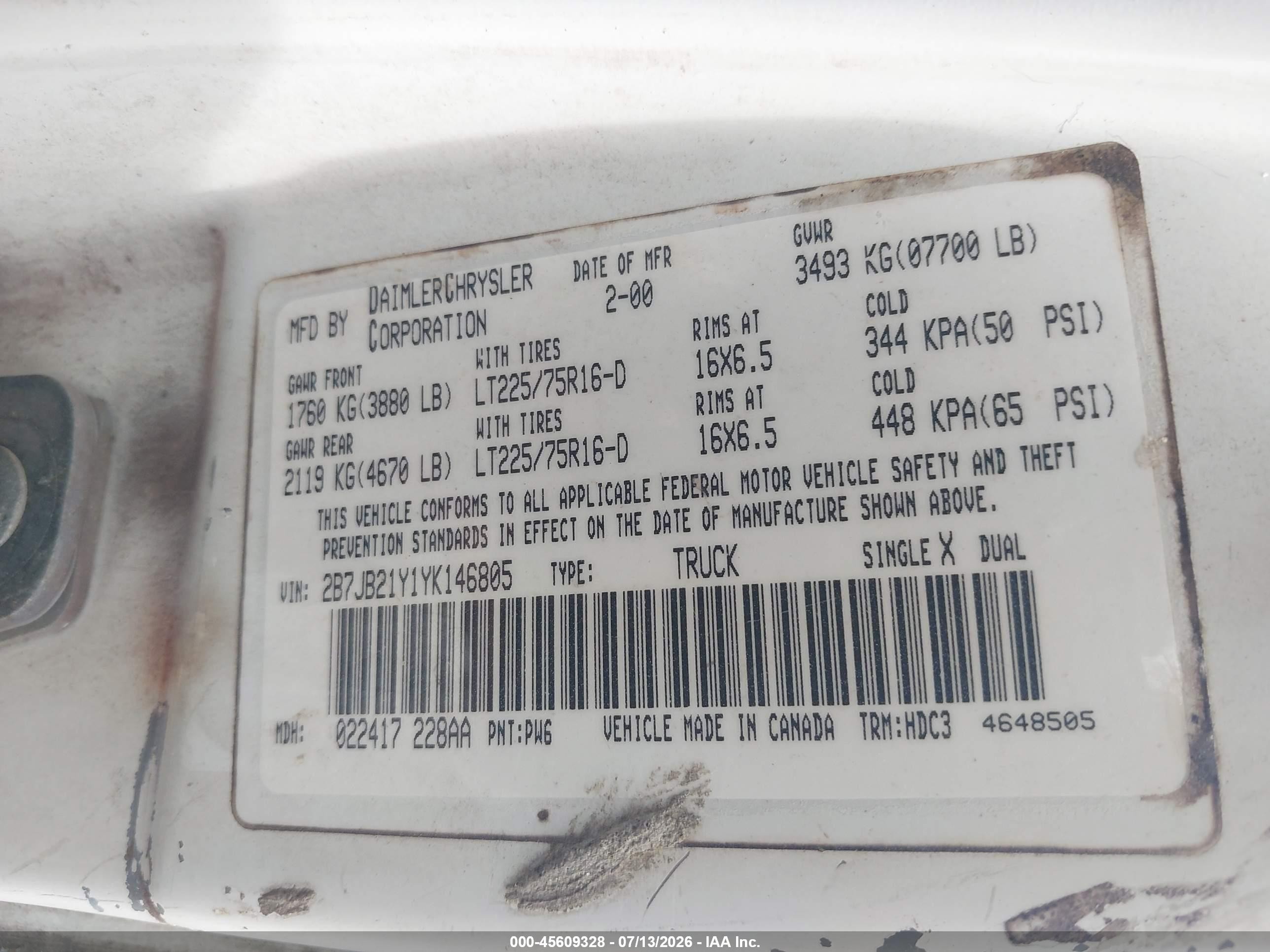 2000 Dodge Ram Van 2500 Conversion White vin: 2B7JB21Y1YK146805