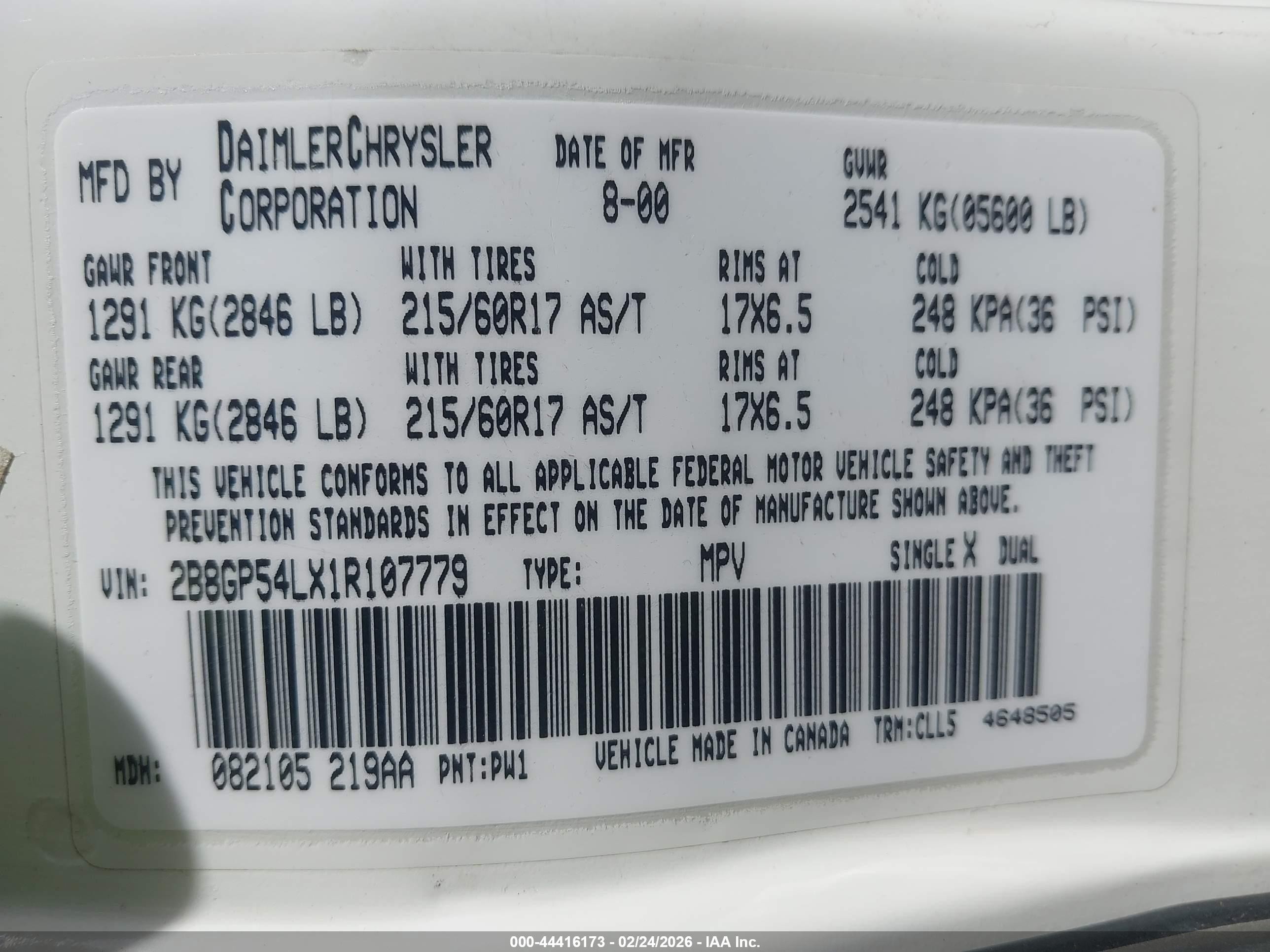 2001 Dodge Grand Caravan Es White vin: 2B8GP54LX1R107779