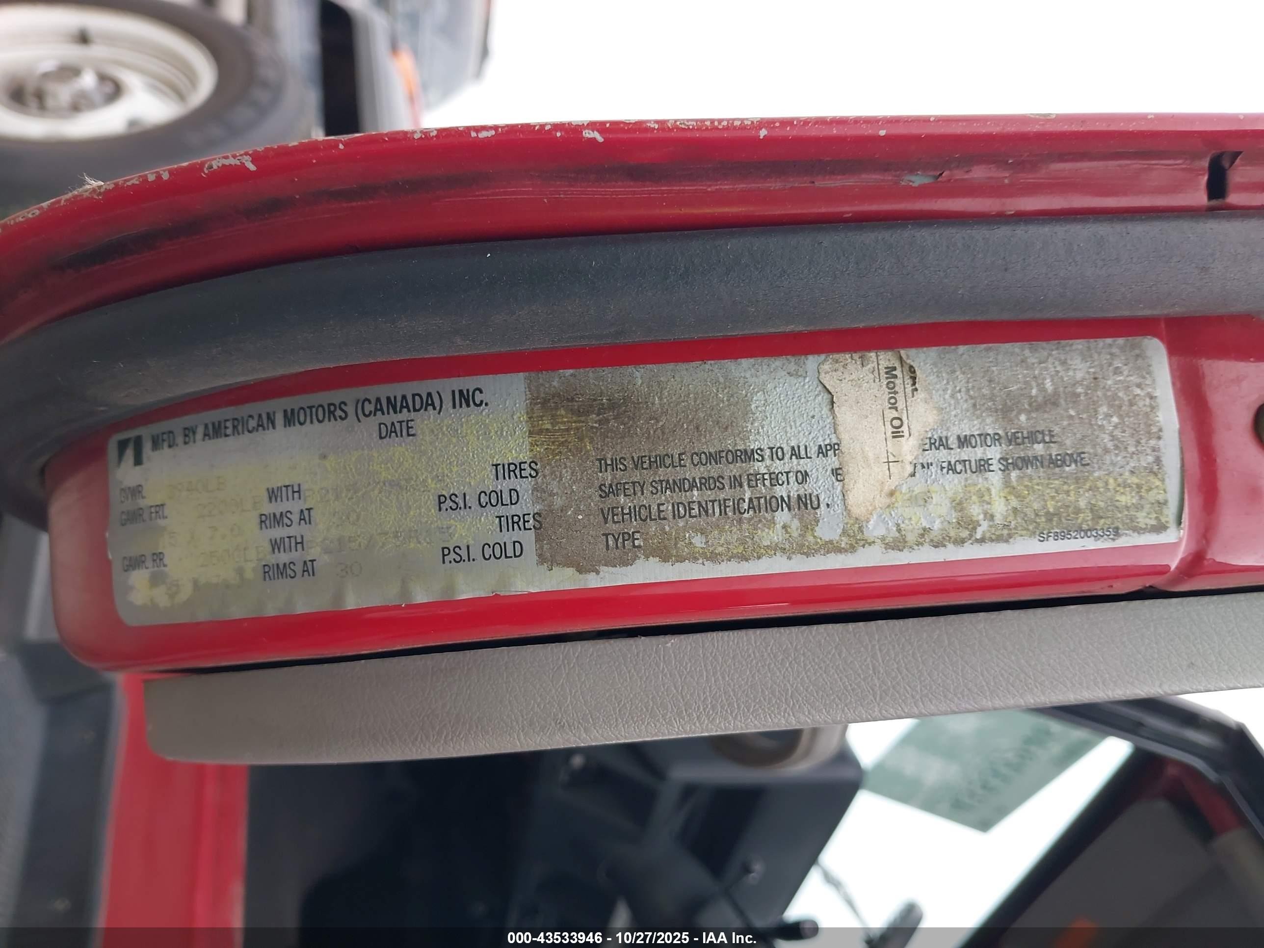1988 Jeep Wrangler   Red vin: 2BCCV81J3JB543414