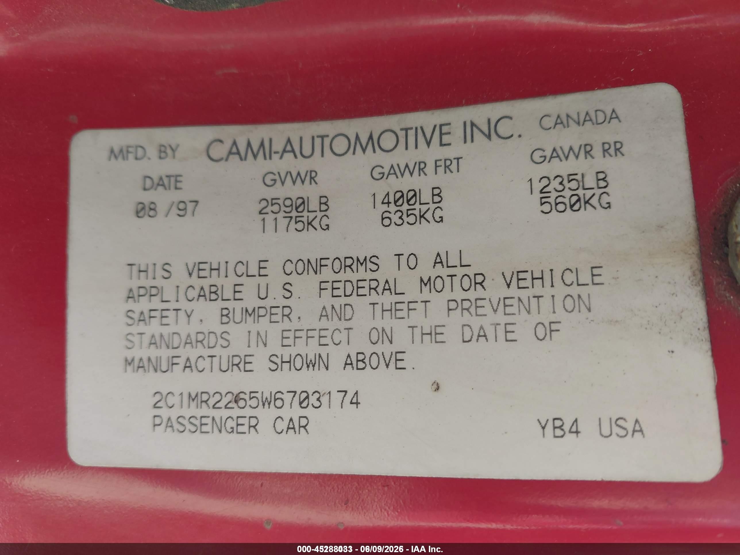 1998 Chevrolet Metro   Red vin: 2C1MR2265W6703174