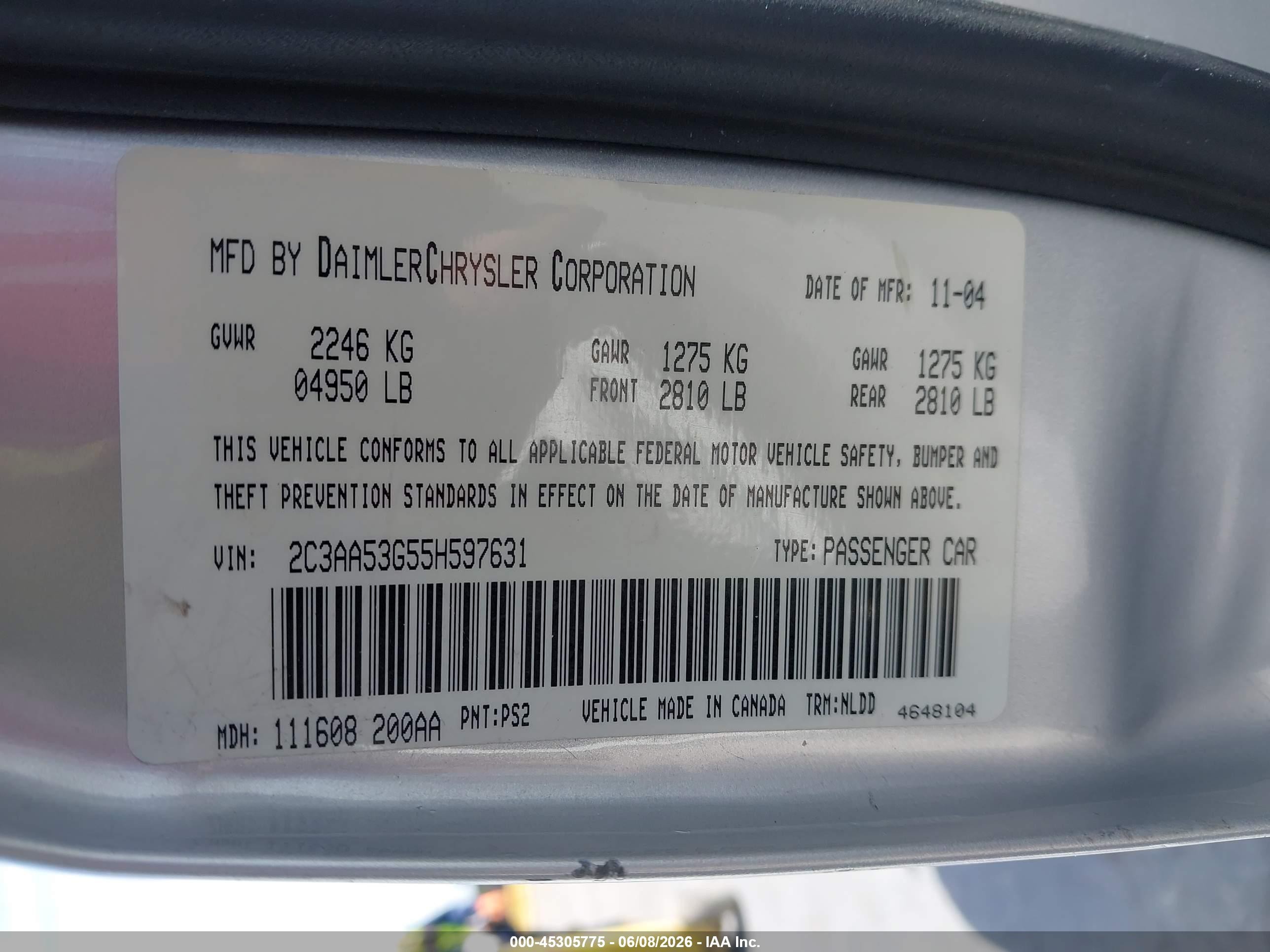 2005 Chrysler 300 Touring Silver vin: 2C3AA53G55H597631