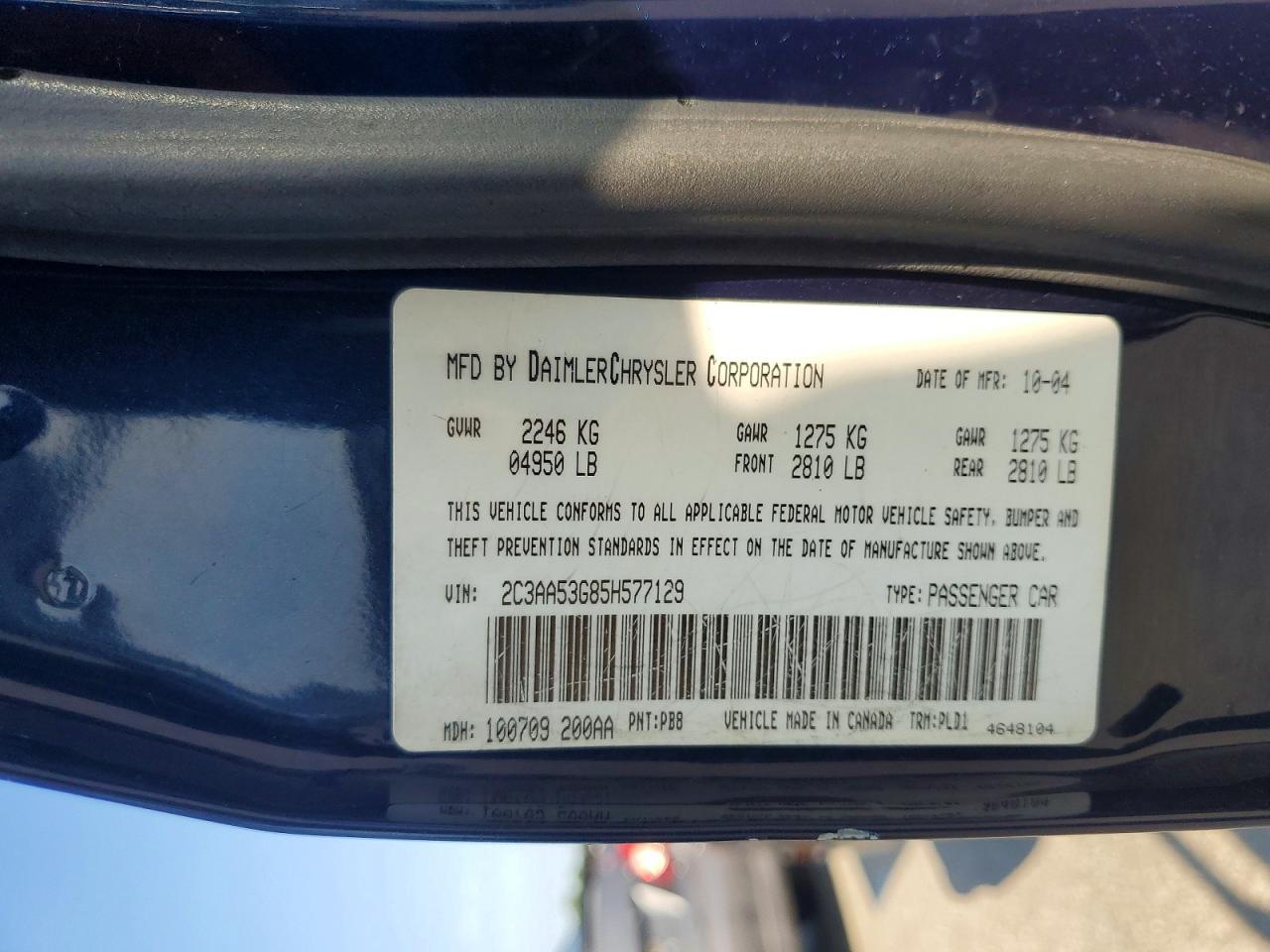 2005 Chrysler 300 Touring Blue vin: 2C3AA53G85H577129