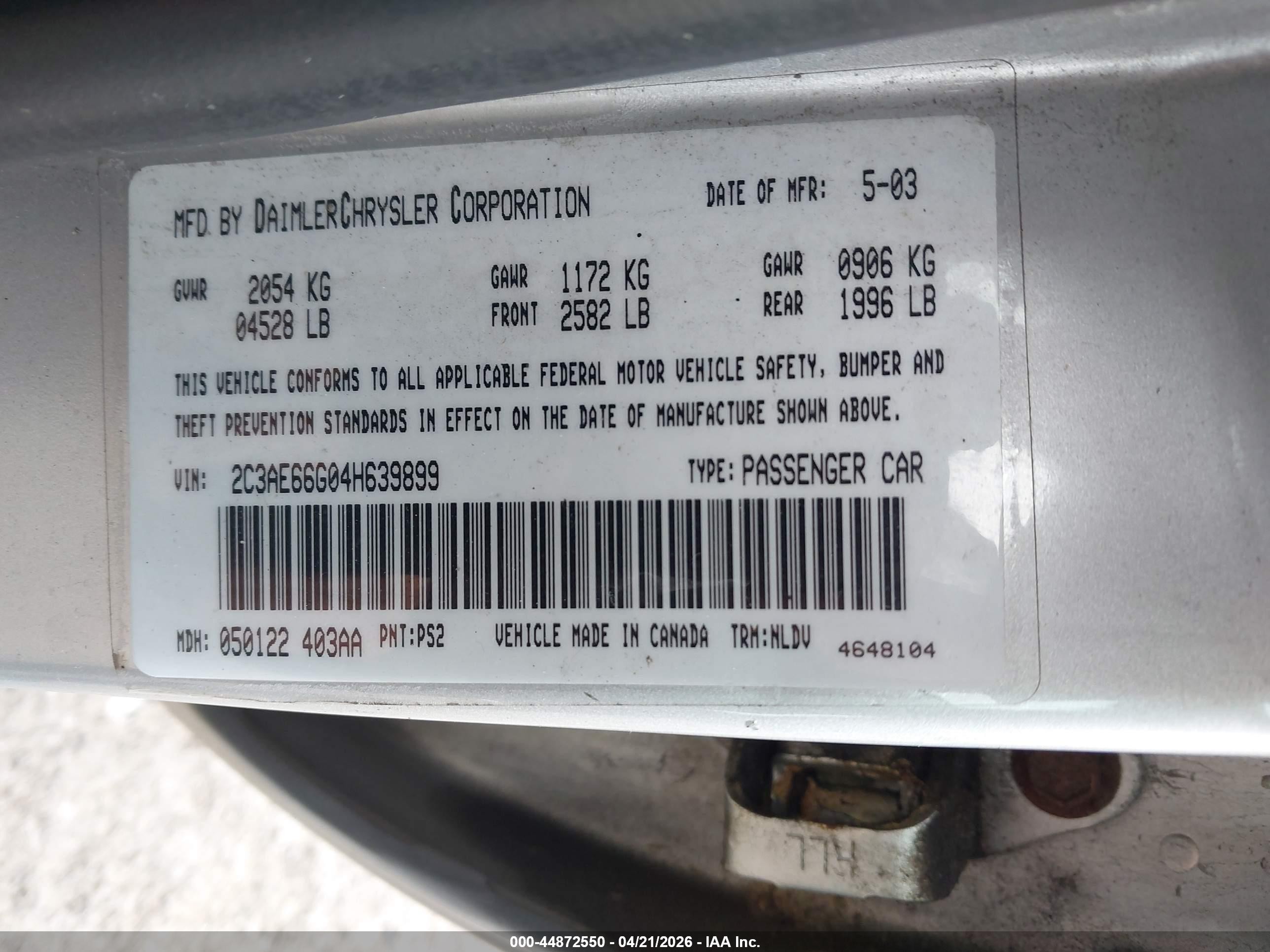 2004 Chrysler 300m   Silver vin: 2C3AE66G04H639899