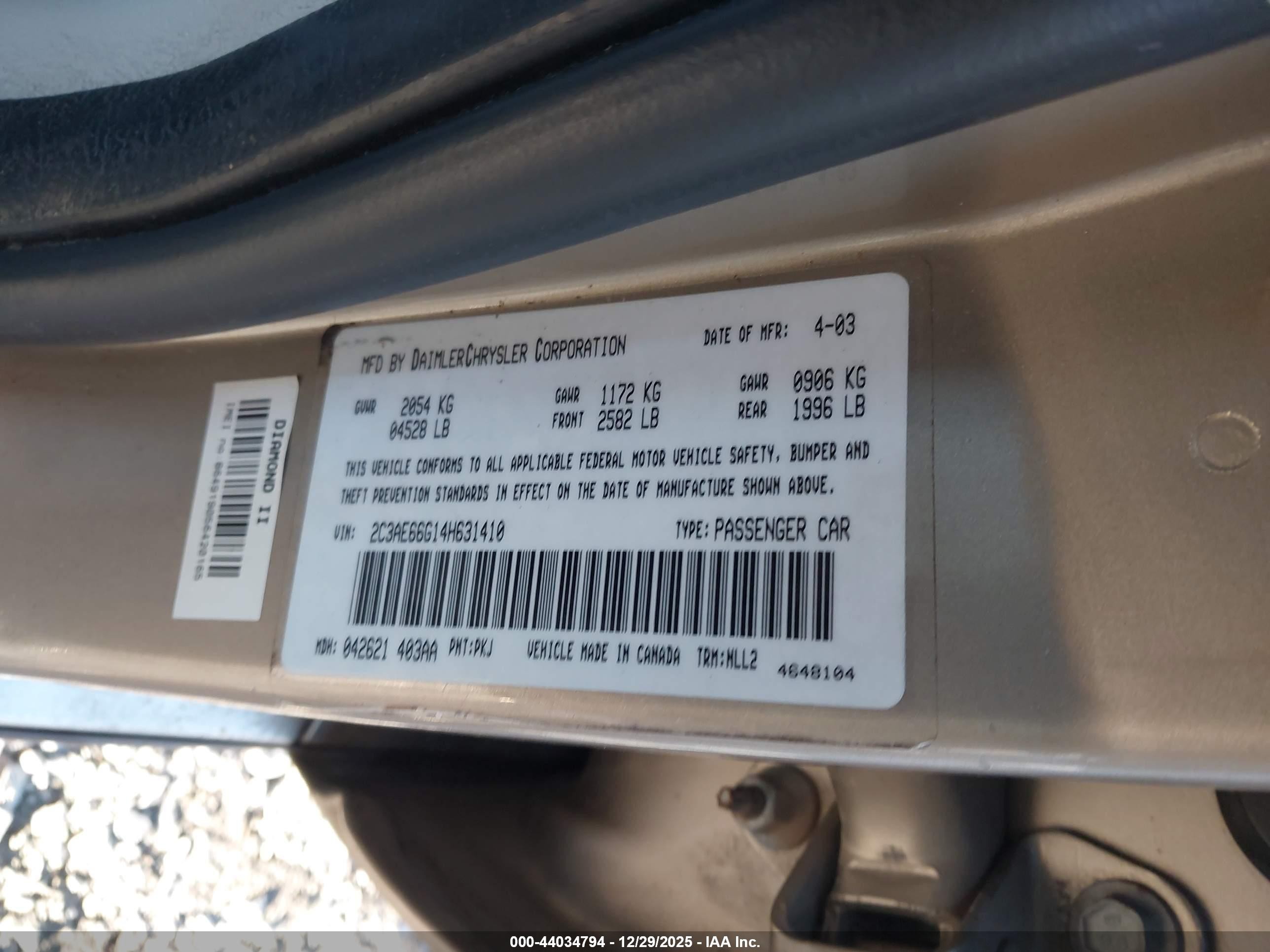 2004 Chrysler 300m   Gold vin: 2C3AE66G14H631410