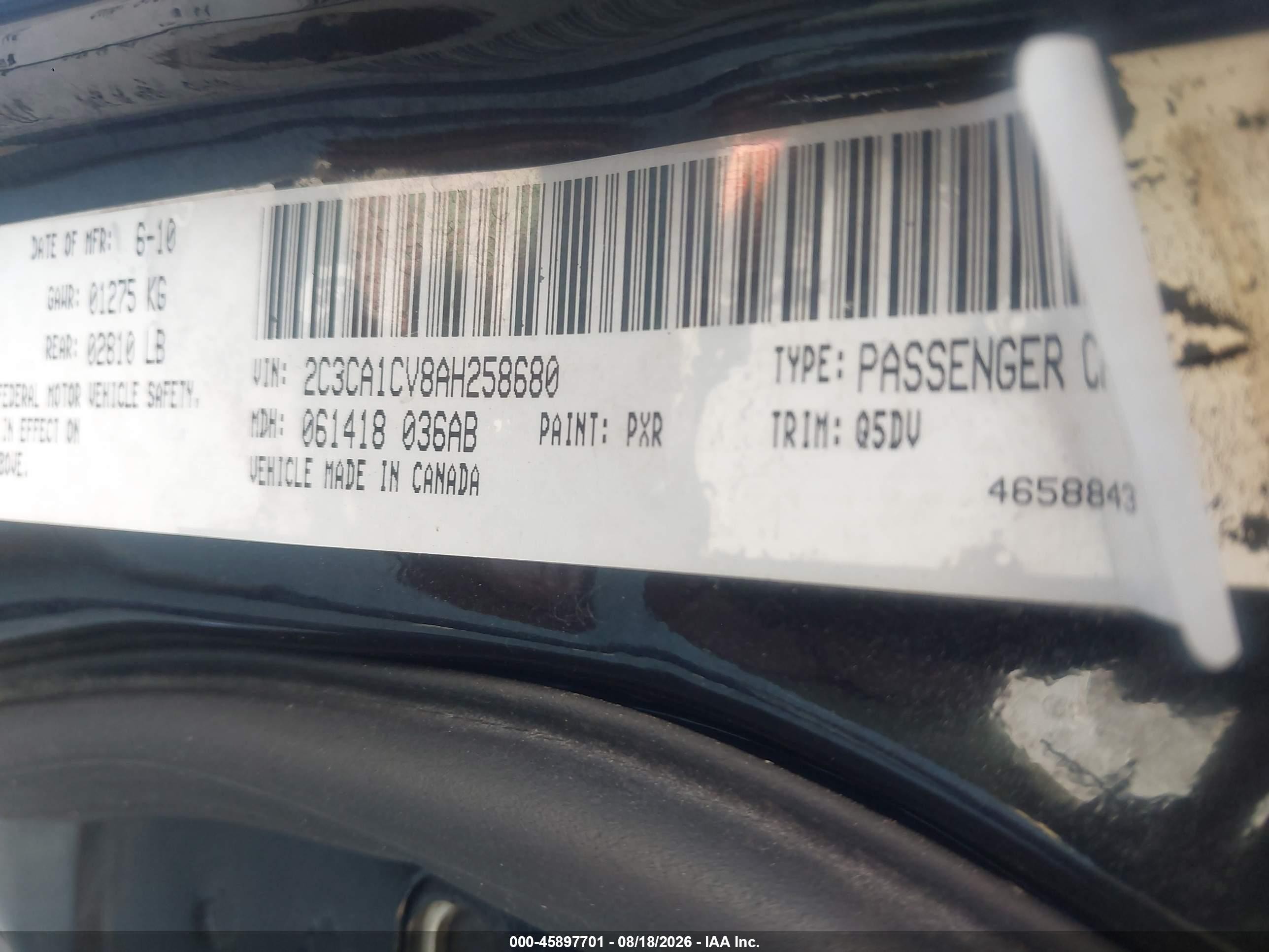 2010 Chrysler 300 Touring Plus Black vin: 2C3CA1CV8AH258680