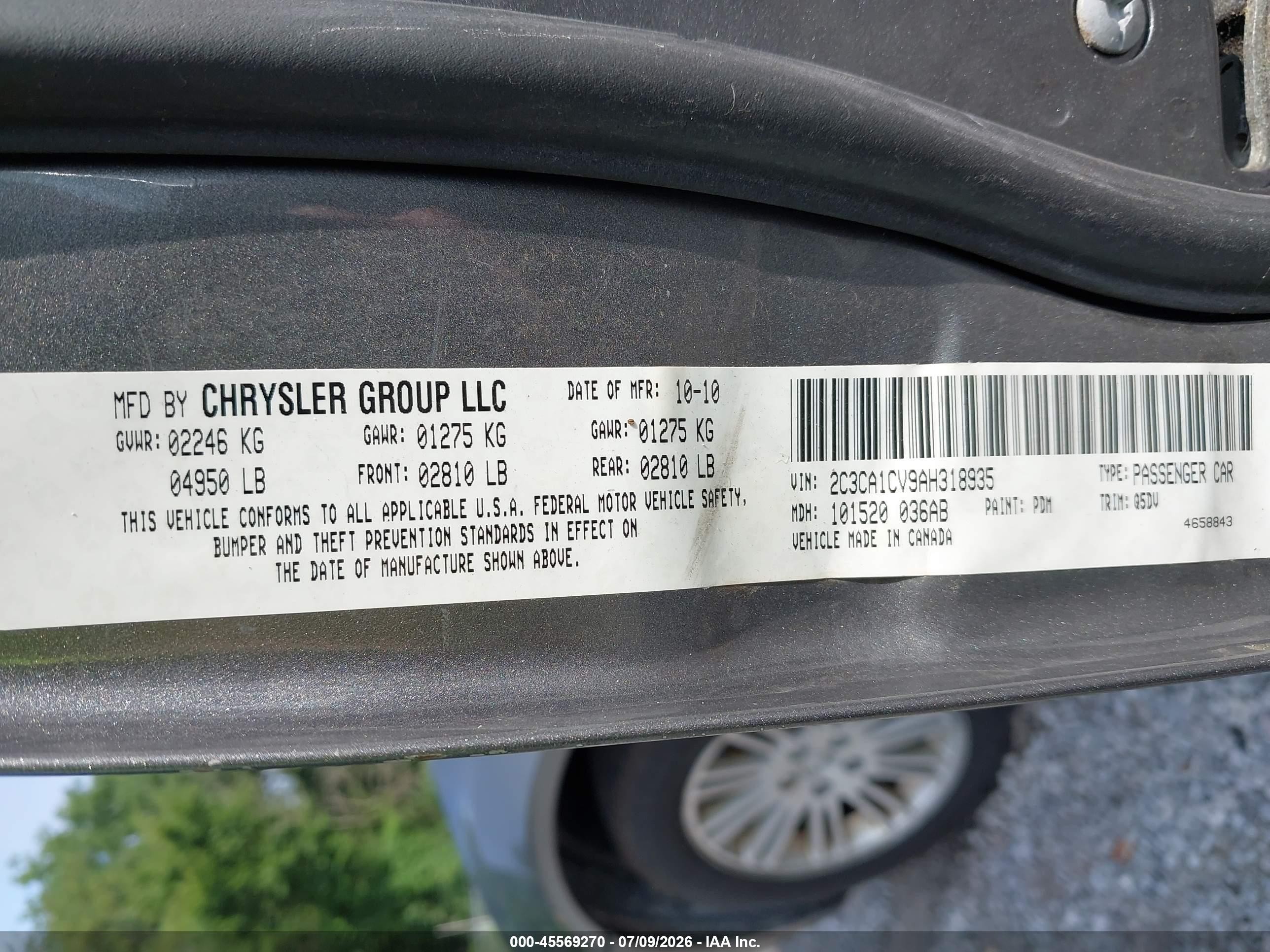2010 Chrysler 300 Touring Plus Синий vin: 2C3CA1CV9AH318935