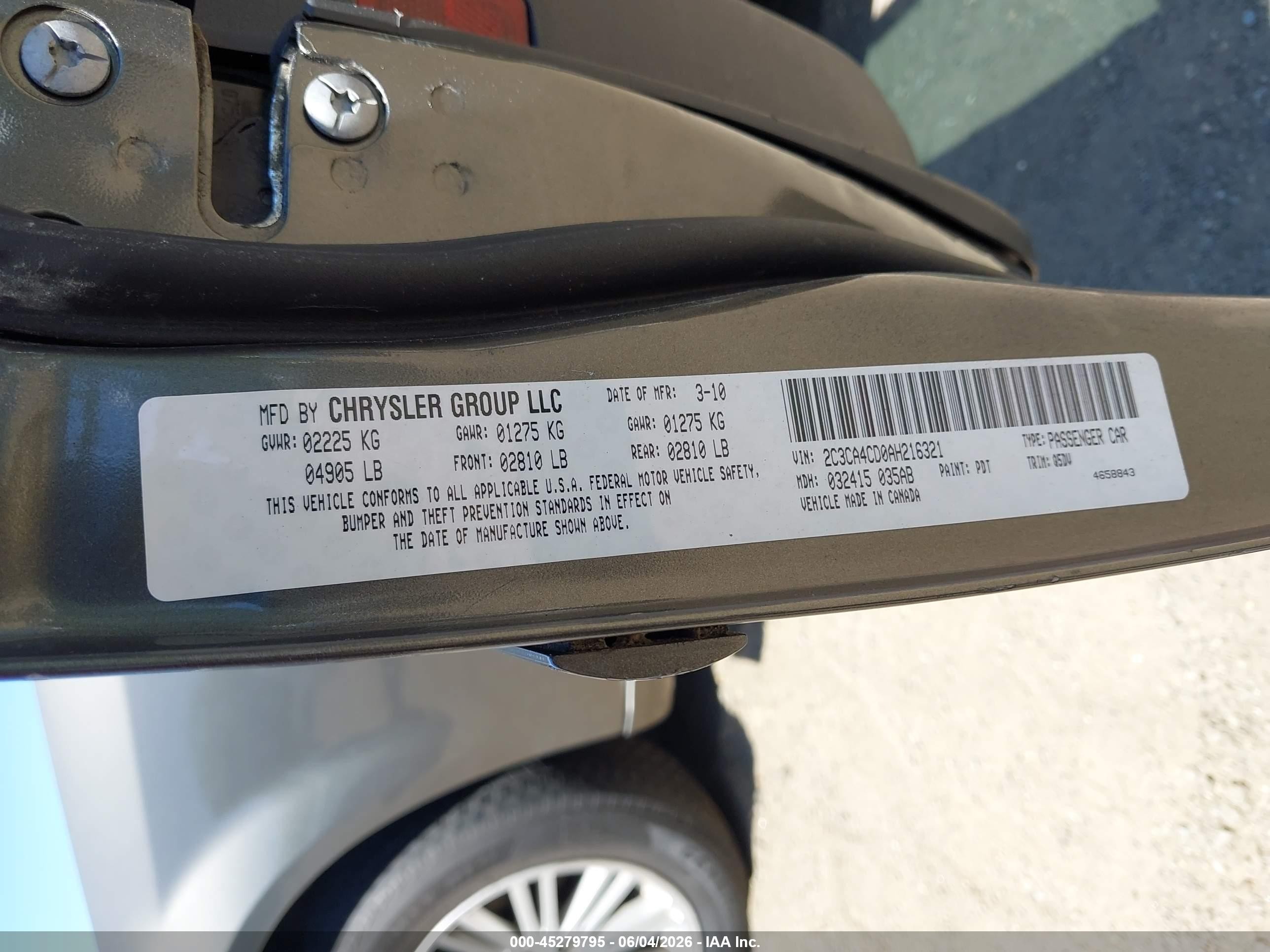 2010 Chrysler 300 Touring Gray vin: 2C3CA4CD0AH216321