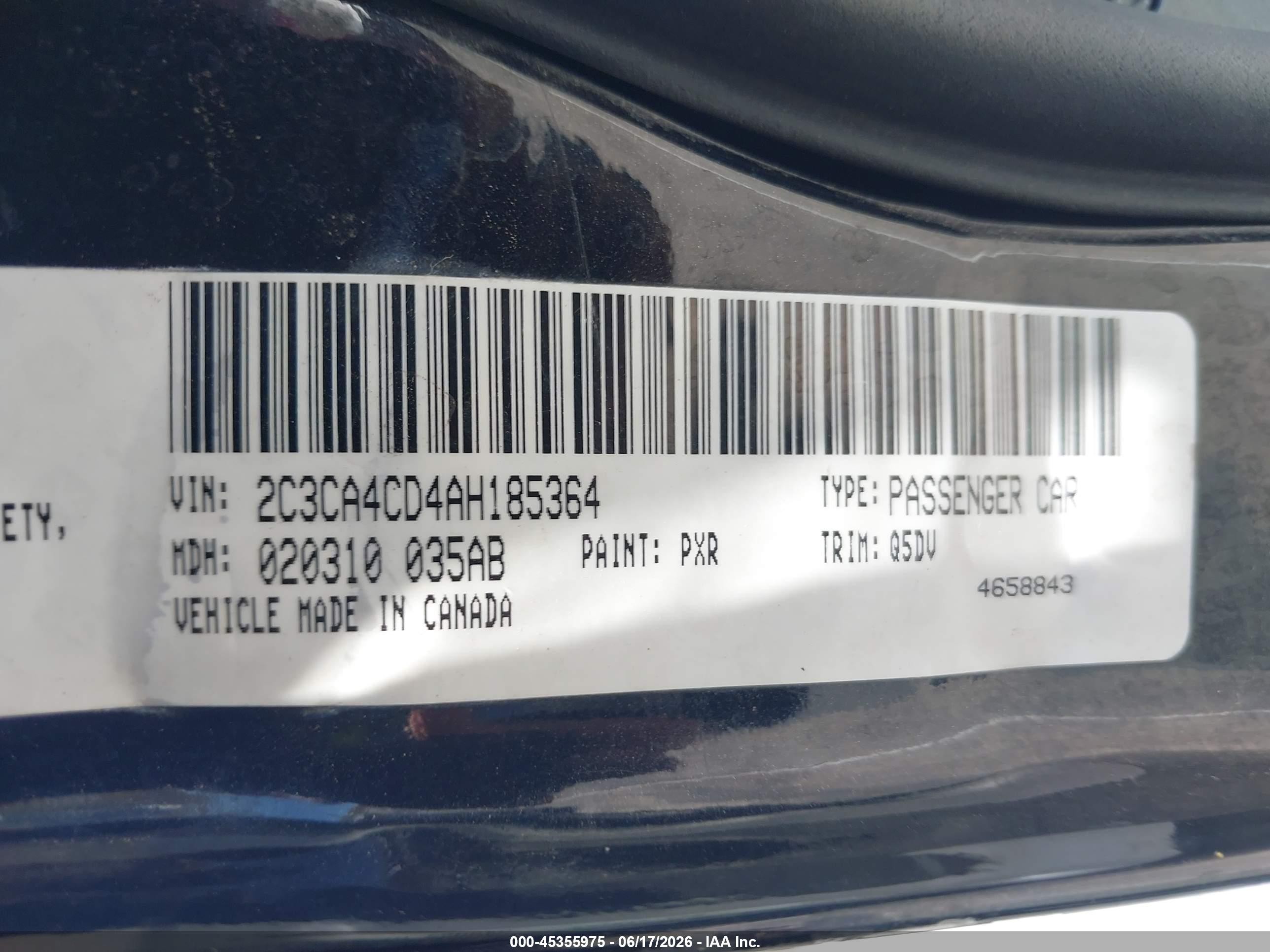 2010 Chrysler 300 Touring Black vin: 2C3CA4CD4AH185364