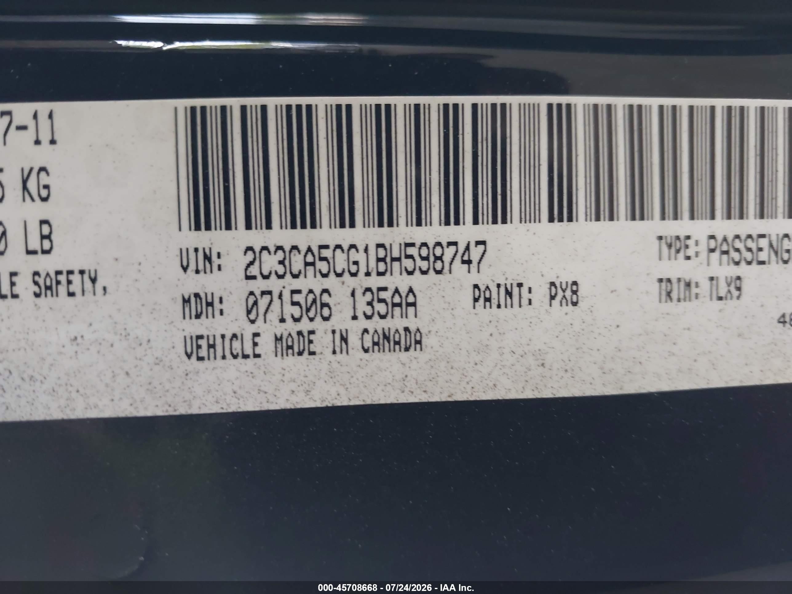 2011 Chrysler 300 Limited Black vin: 2C3CA5CG1BH598747